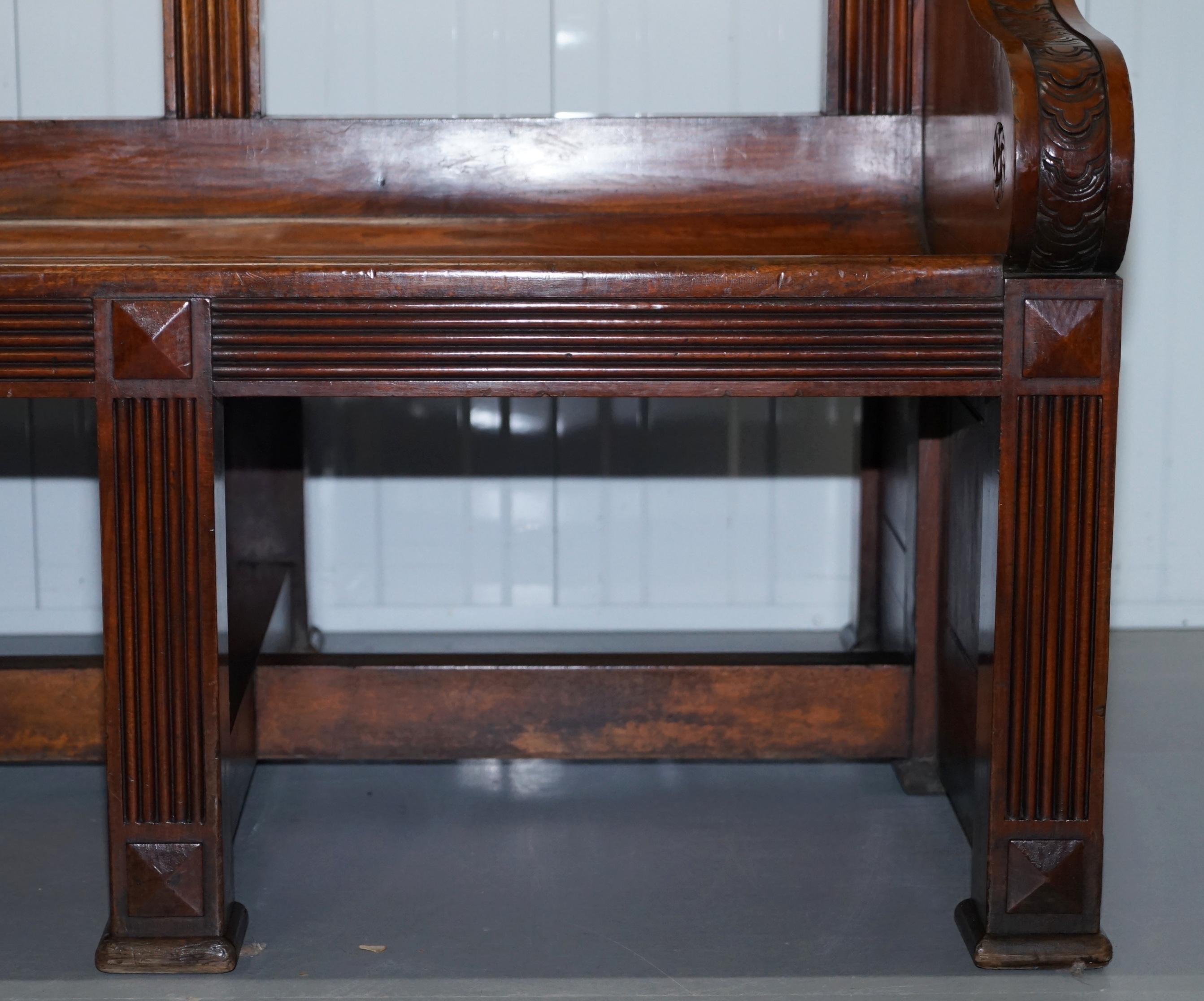 Rare Victorian Walnut Double Sided Museum Gallery Pew Bench Pugin Gothic Steeple For Sale 10