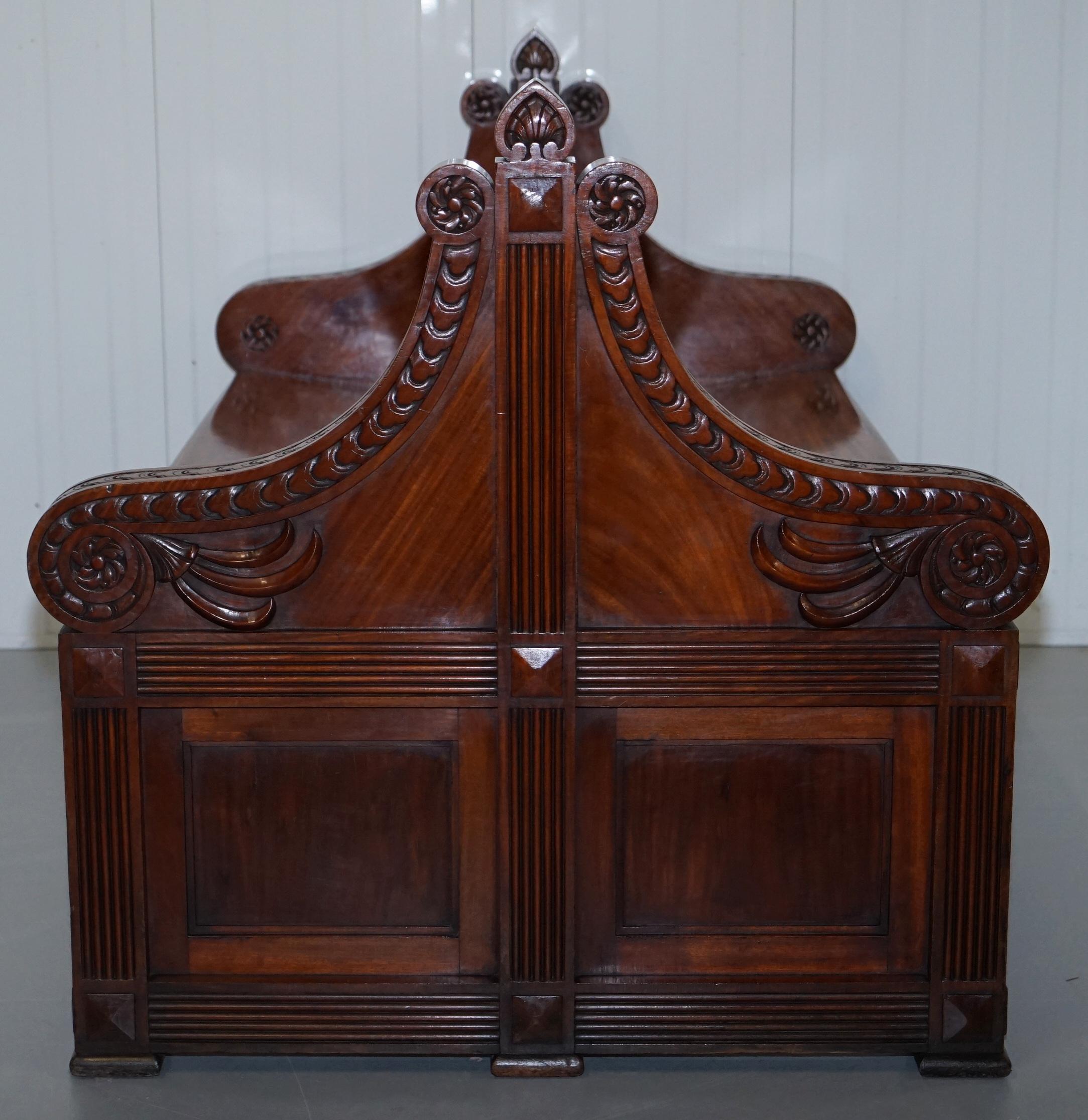 Rare Victorian Walnut Double Sided Museum Gallery Pew Bench Pugin Gothic Steeple For Sale 12