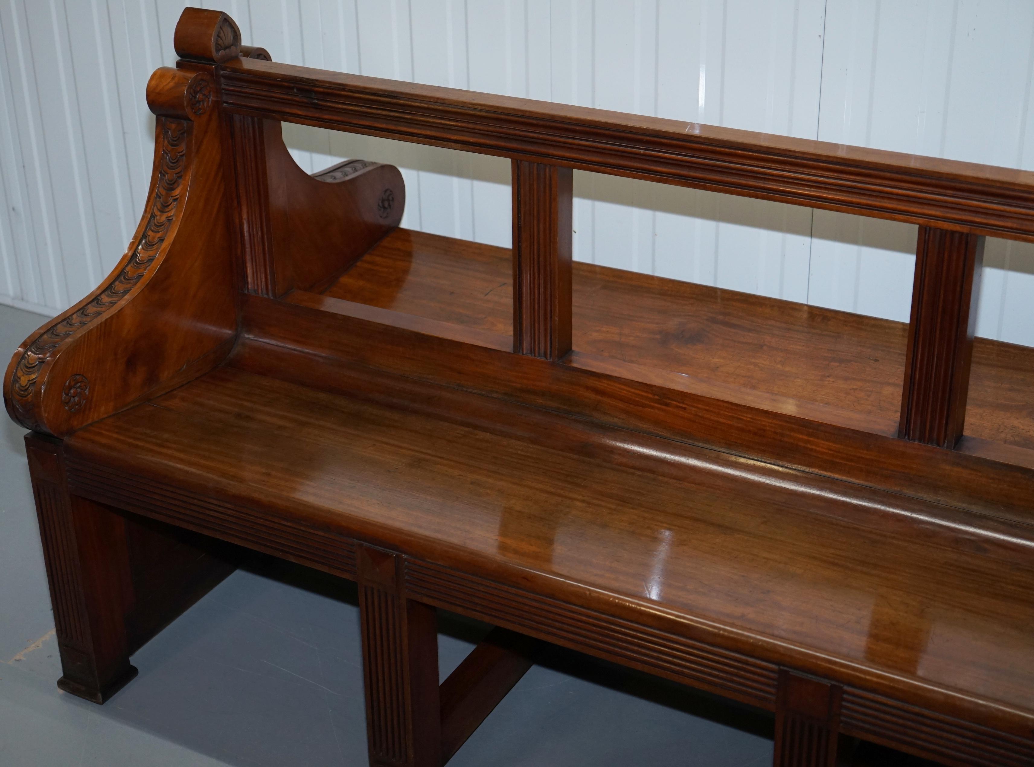 English Rare Victorian Walnut Double Sided Museum Gallery Pew Bench Pugin Gothic Steeple For Sale