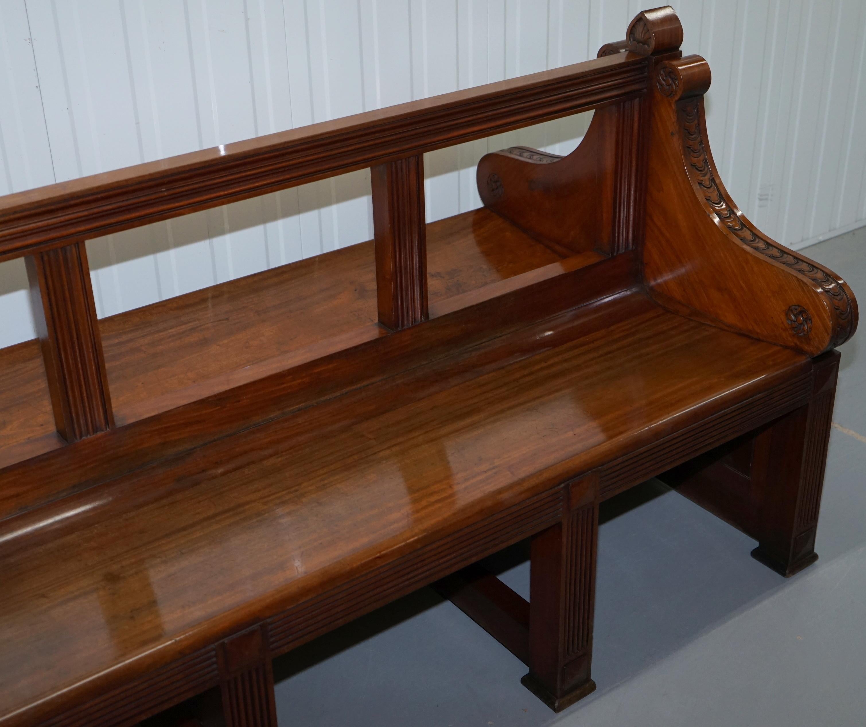 Hand-Carved Rare Victorian Walnut Double Sided Museum Gallery Pew Bench Pugin Gothic Steeple For Sale