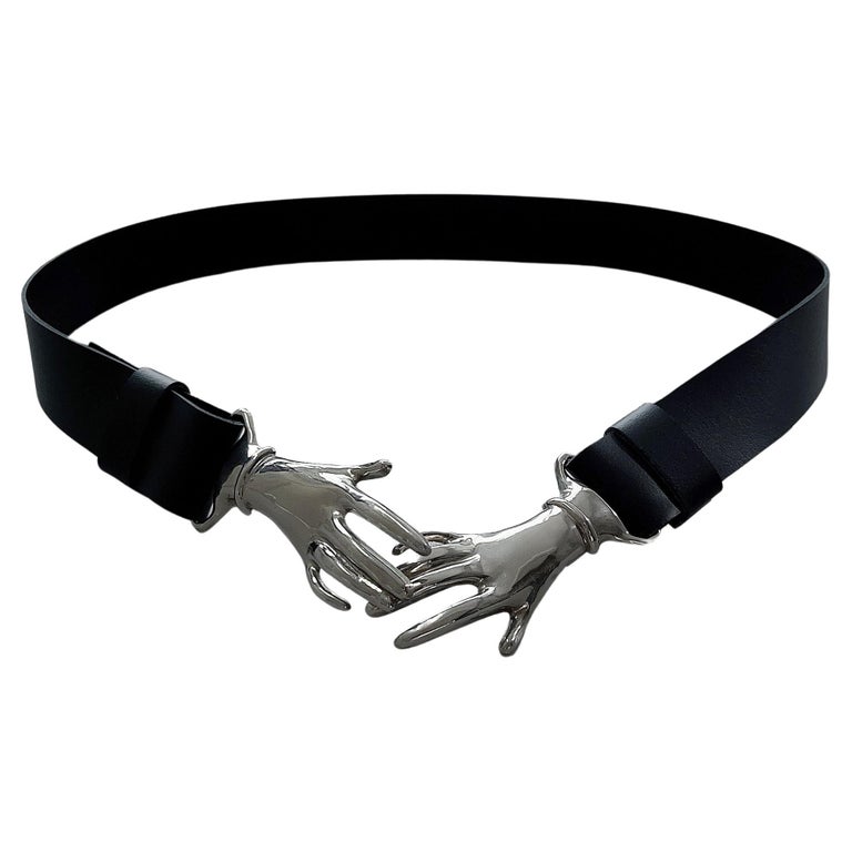 Rare Victorianstyle Clasped Hands Belt Silver Metal Surrealiste Vintage