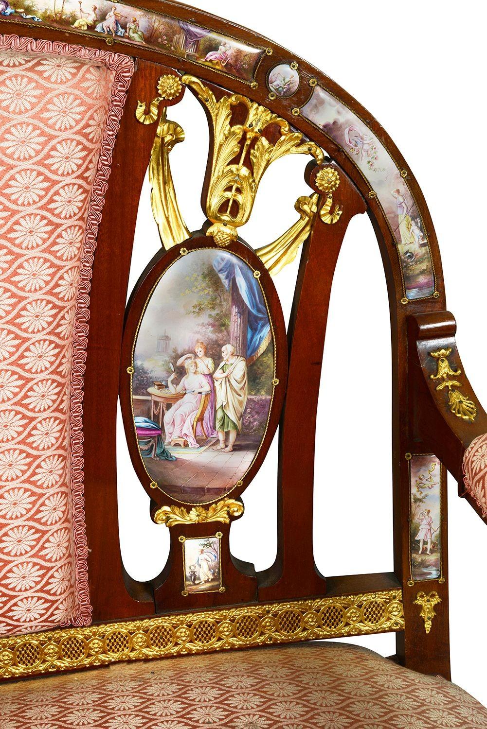 Hand-Painted Rare Viennese enamel mounted sofa, 19th century For Sale