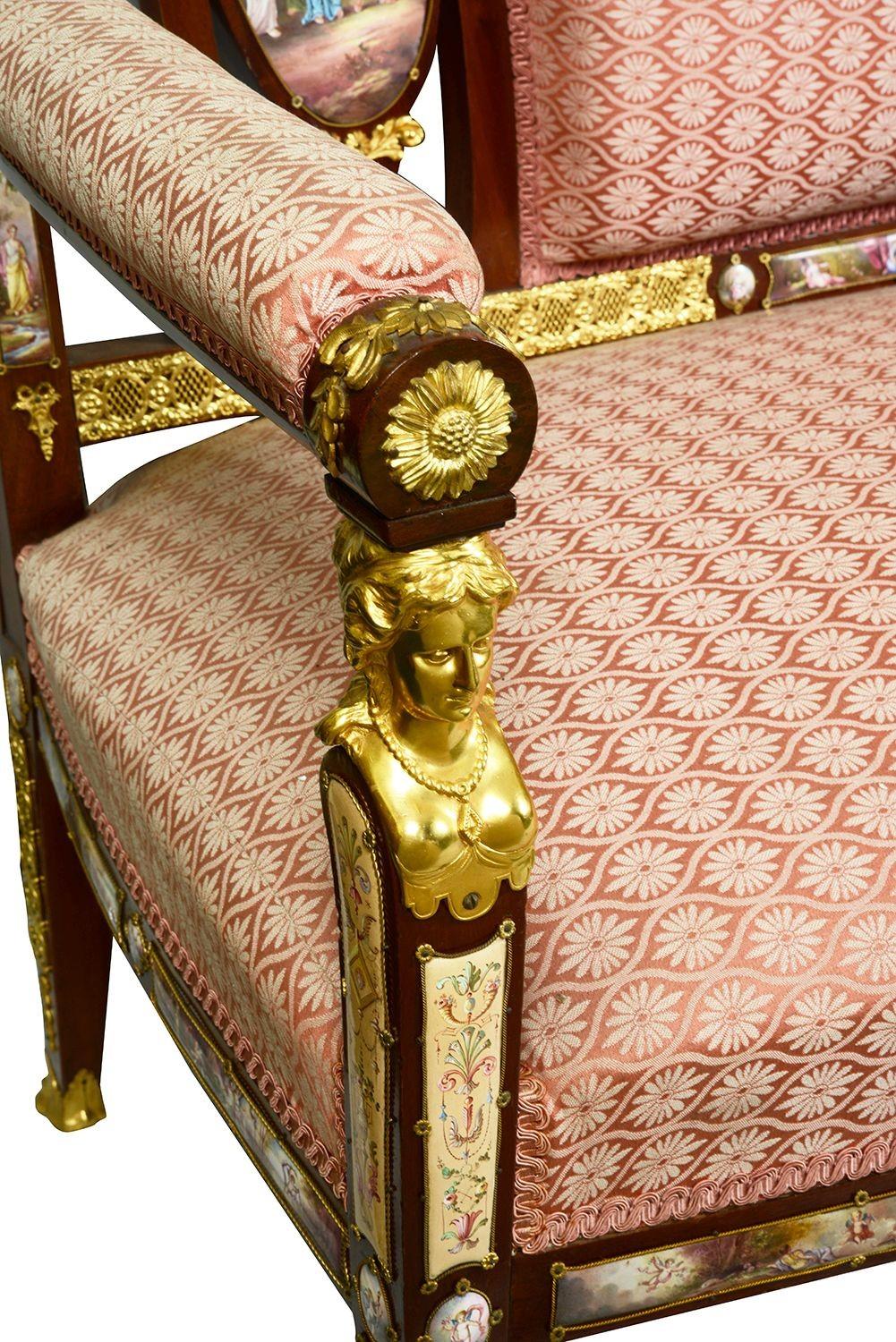 19th Century Rare Viennese enamel mounted sofa, 19th century For Sale
