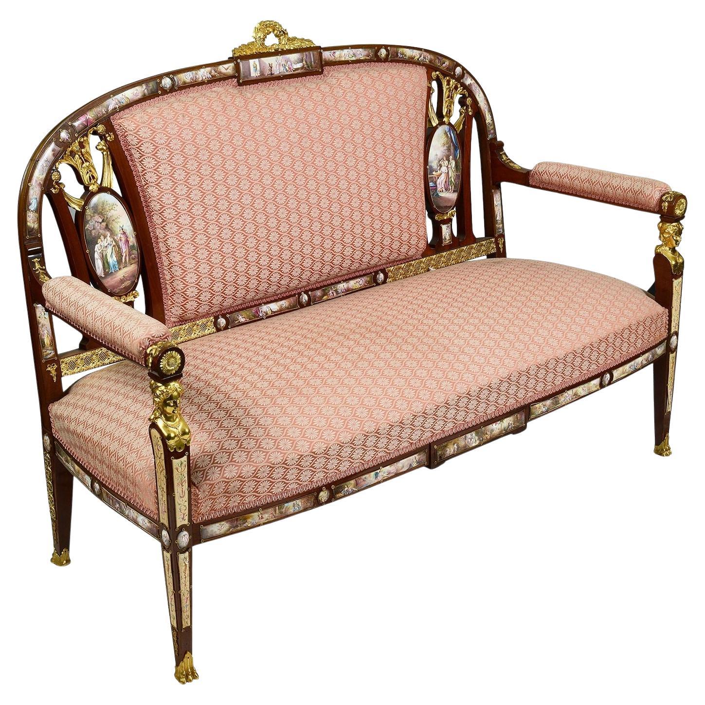 Rare Viennese enamel mounted sofa, 19th century For Sale