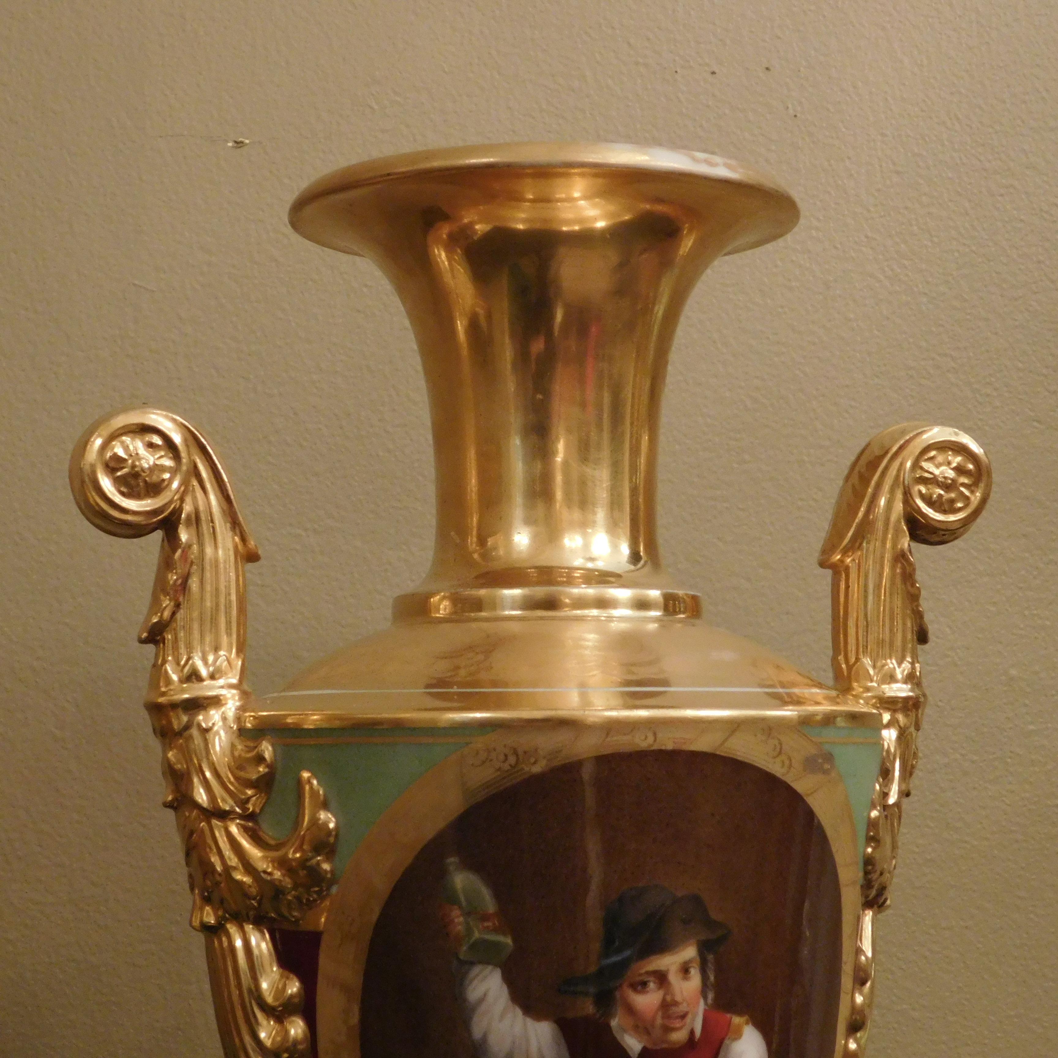 Empire Vieux Paris Tall  Vases, Circa:1830 en vente