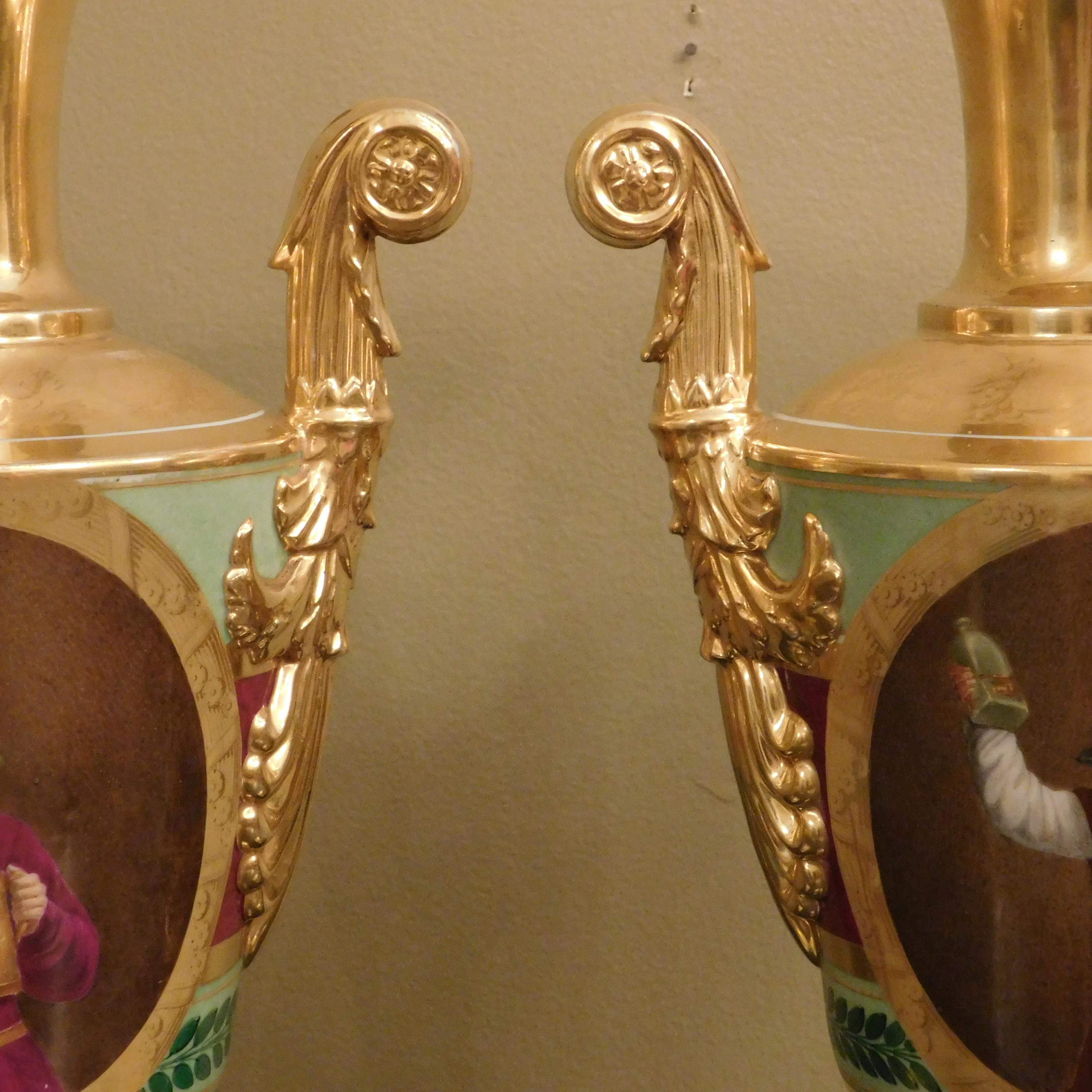 French Rare Vieux Paris Tall  Vases, Circa:1830 For Sale