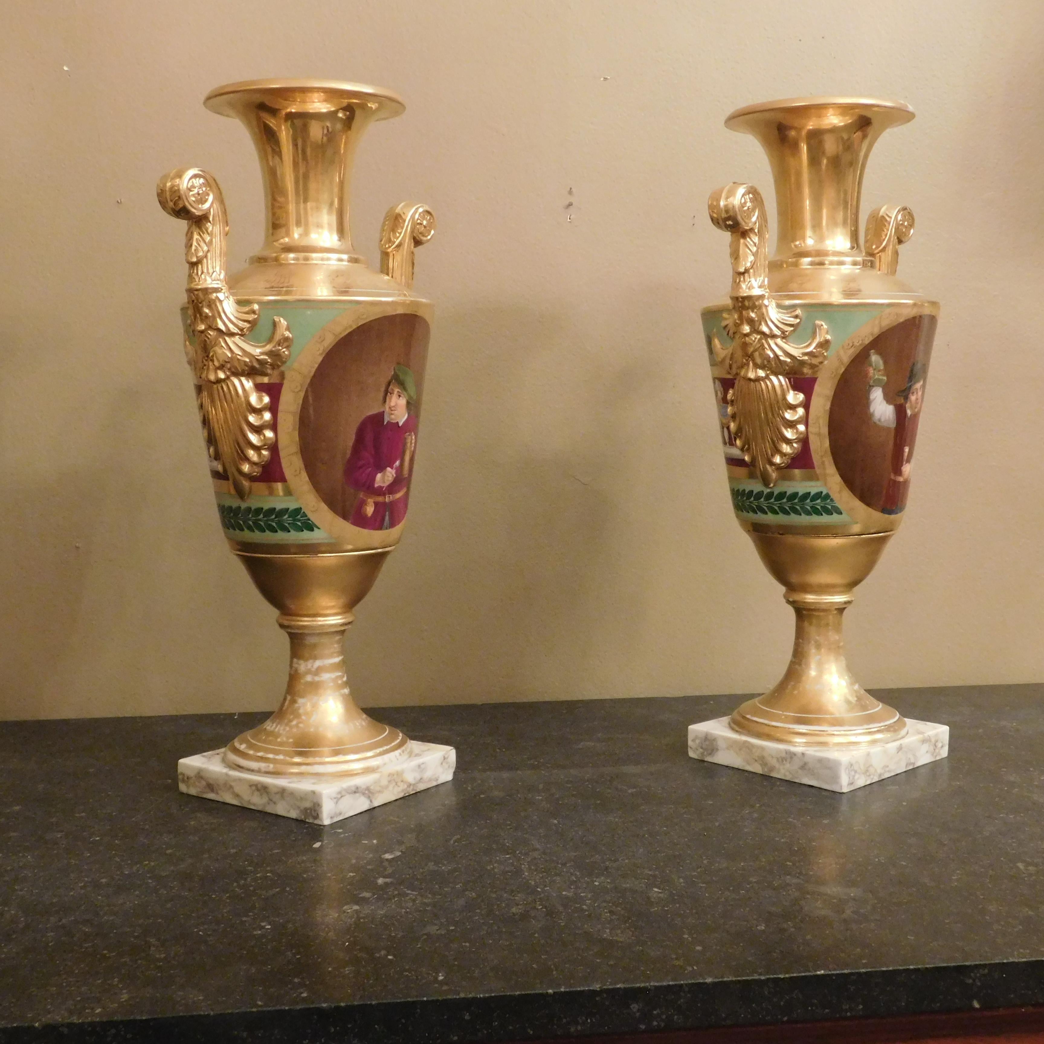 Rare Vieux Paris Tall  Vases, Circa:1830 In Good Condition For Sale In Alexandria, VA