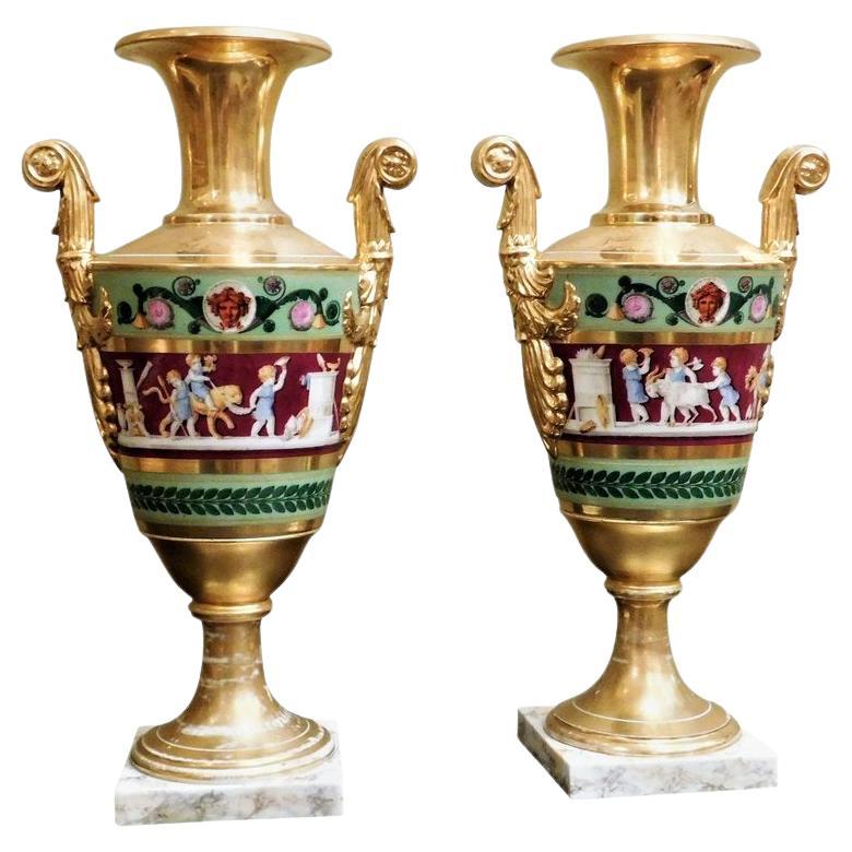 Rare Vieux Paris Tall  Vases, Circa:1830