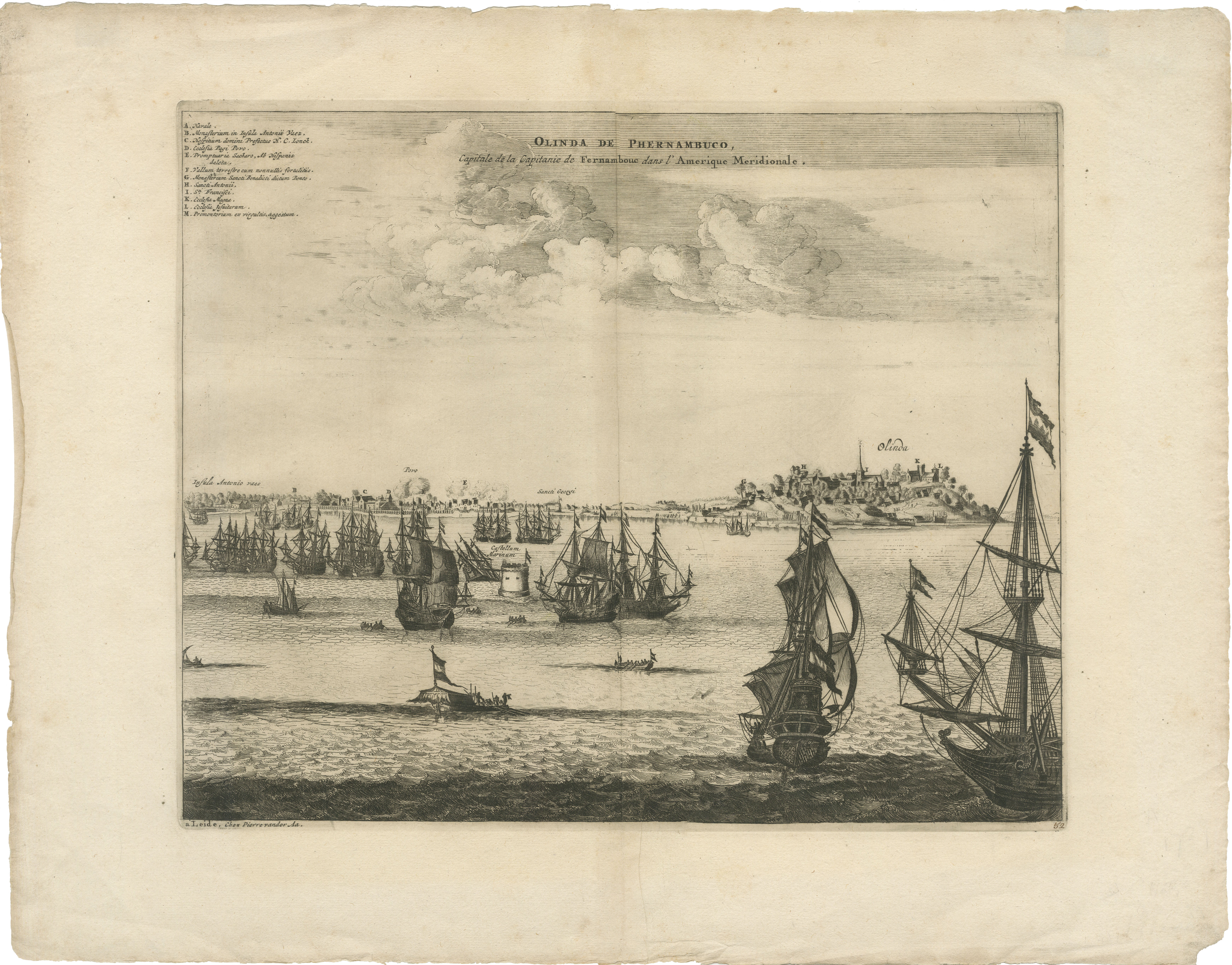 Seltener Blick auf Olinda in Pernambuco, Brasilien, und die niederländische Flotte, 1671