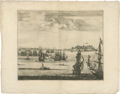 Rara veduta di Olinda, Pernambuco, Brasile, e della flotta olandese, 1671