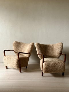 Rare fauteuil Viggo Boesen en peau de mouton, produit par Hos Wulff, Danemark 1930