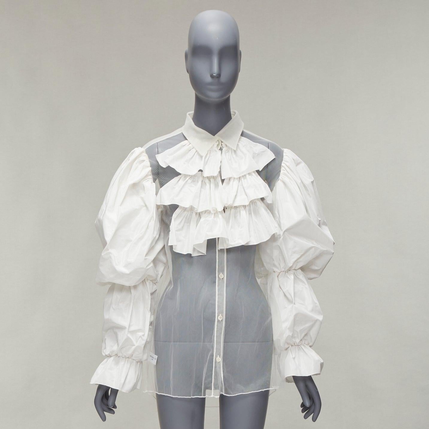 rare VIKTOR & ROLF TULLE cream ruffle front Victorian puff sleeves sheer shirt S For Sale 6