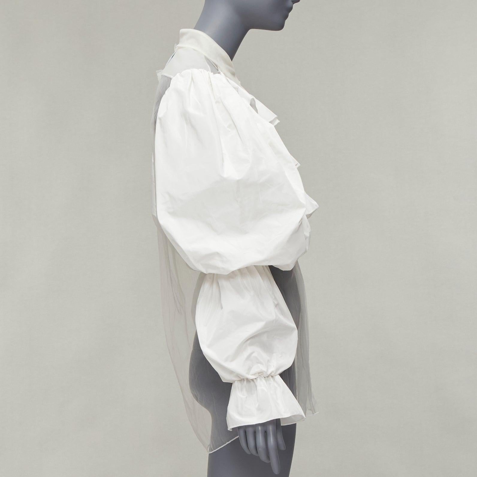 rare VIKTOR & ROLF TULLE cream ruffle front Victorian puff sleeves sheer shirt S In Excellent Condition In Hong Kong, NT