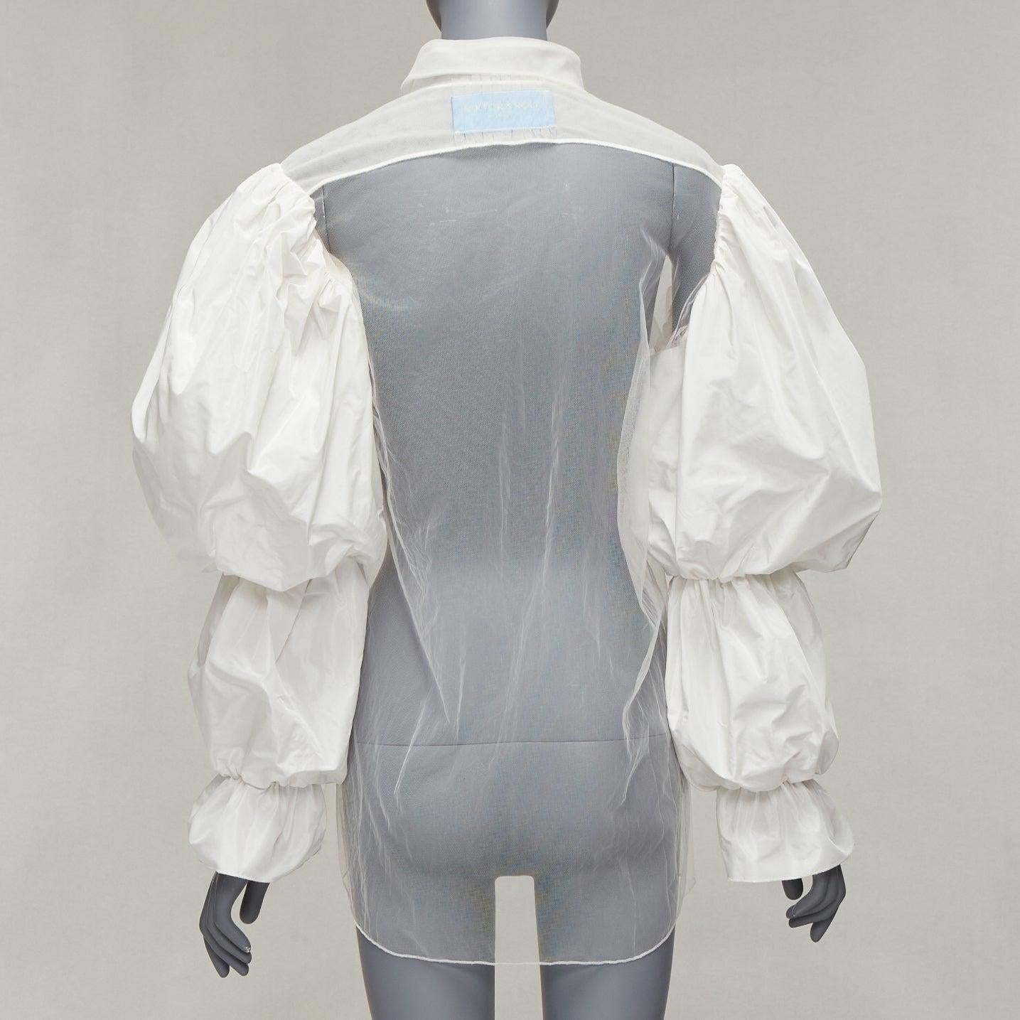 Women's rare VIKTOR & ROLF TULLE cream ruffle front Victorian puff sleeves sheer shirt S