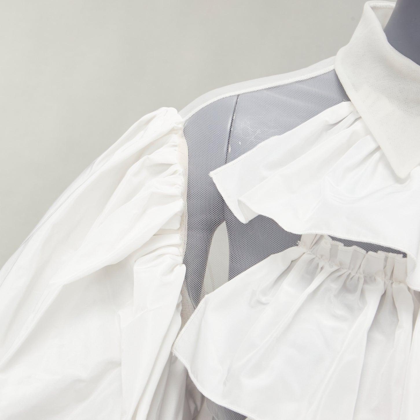 rare VIKTOR & ROLF TULLE cream ruffle front Victorian puff sleeves sheer shirt S 3