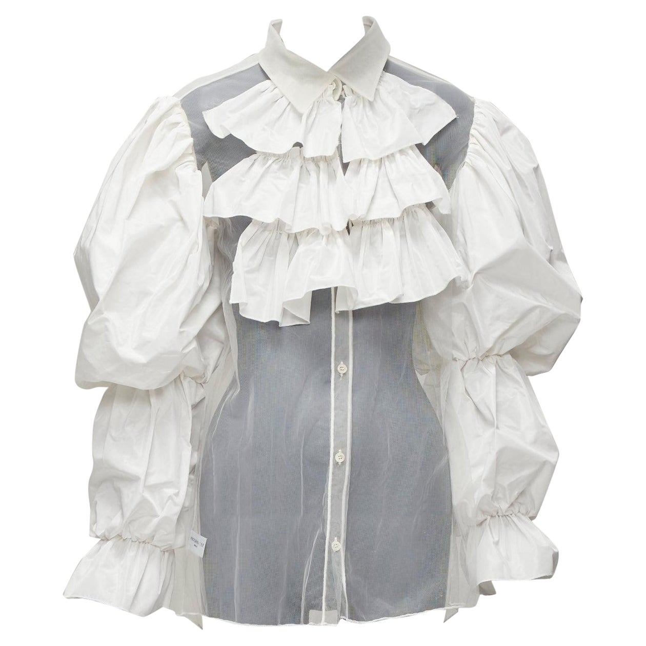 rare VIKTOR & ROLF TULLE cream ruffle front Victorian puff sleeves sheer shirt S