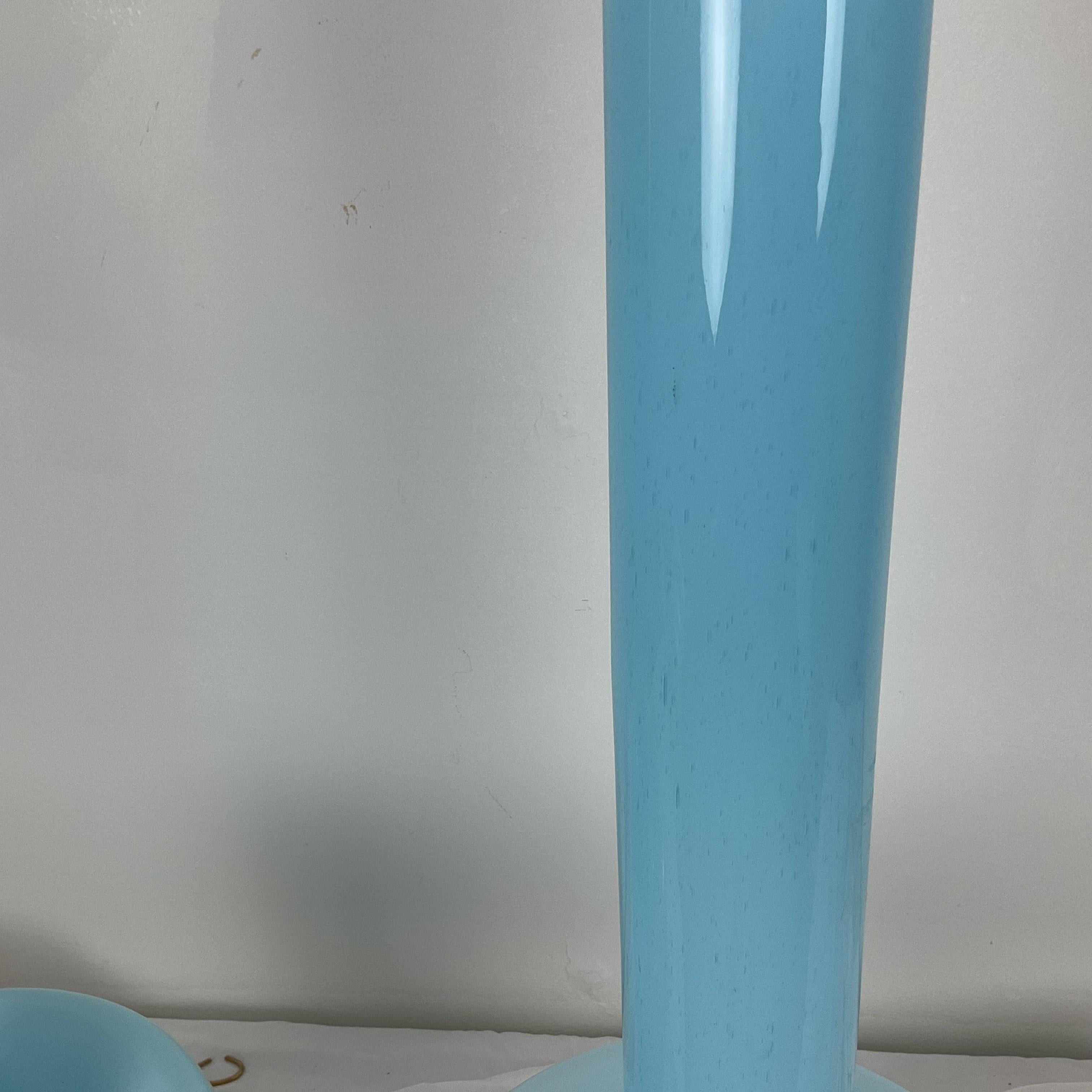 Mid-Century Modern Rare Vinatge Blue Muarno Glass Lamp Pair For Sale