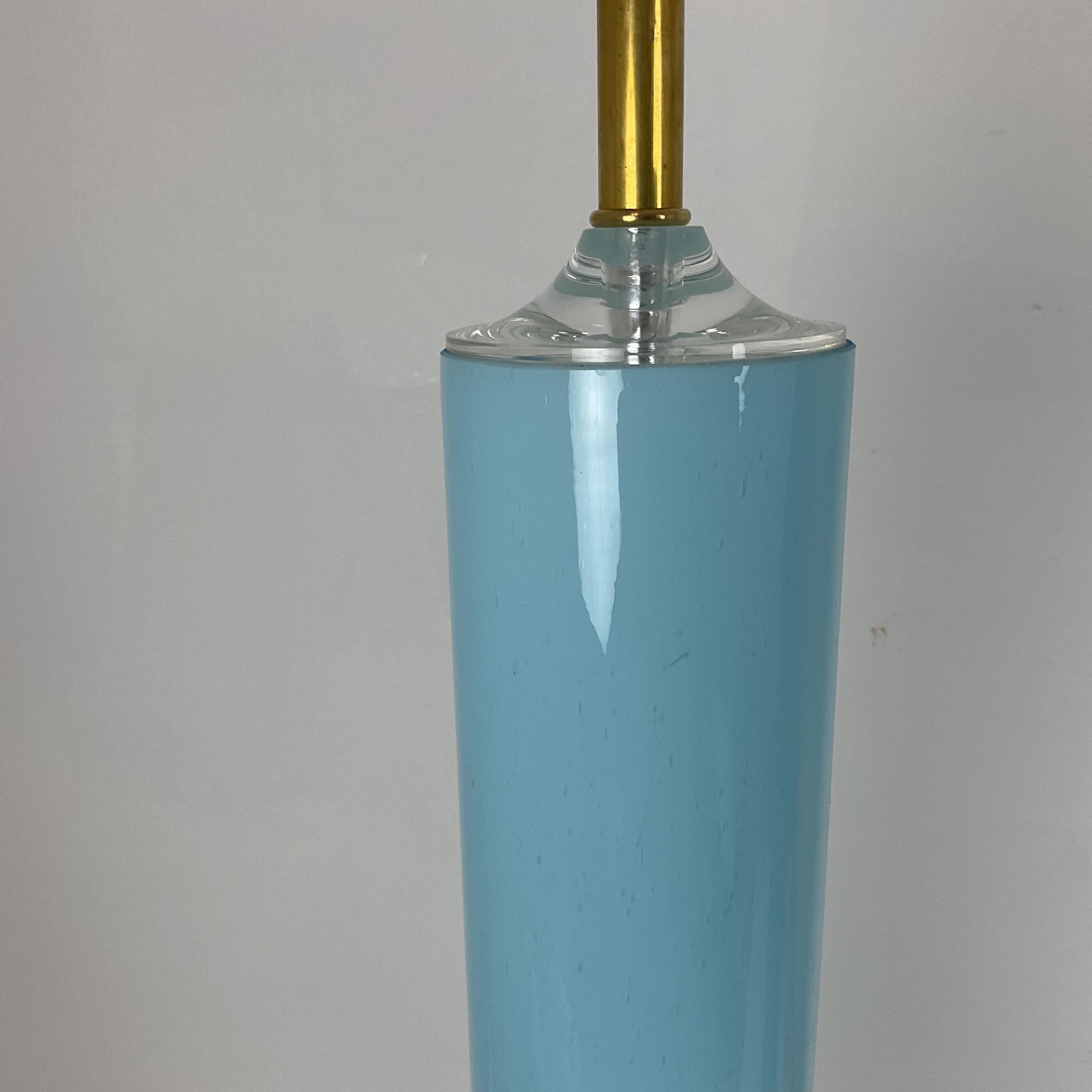 Italian Rare Vinatge Blue Muarno Glass Lamp Pair For Sale
