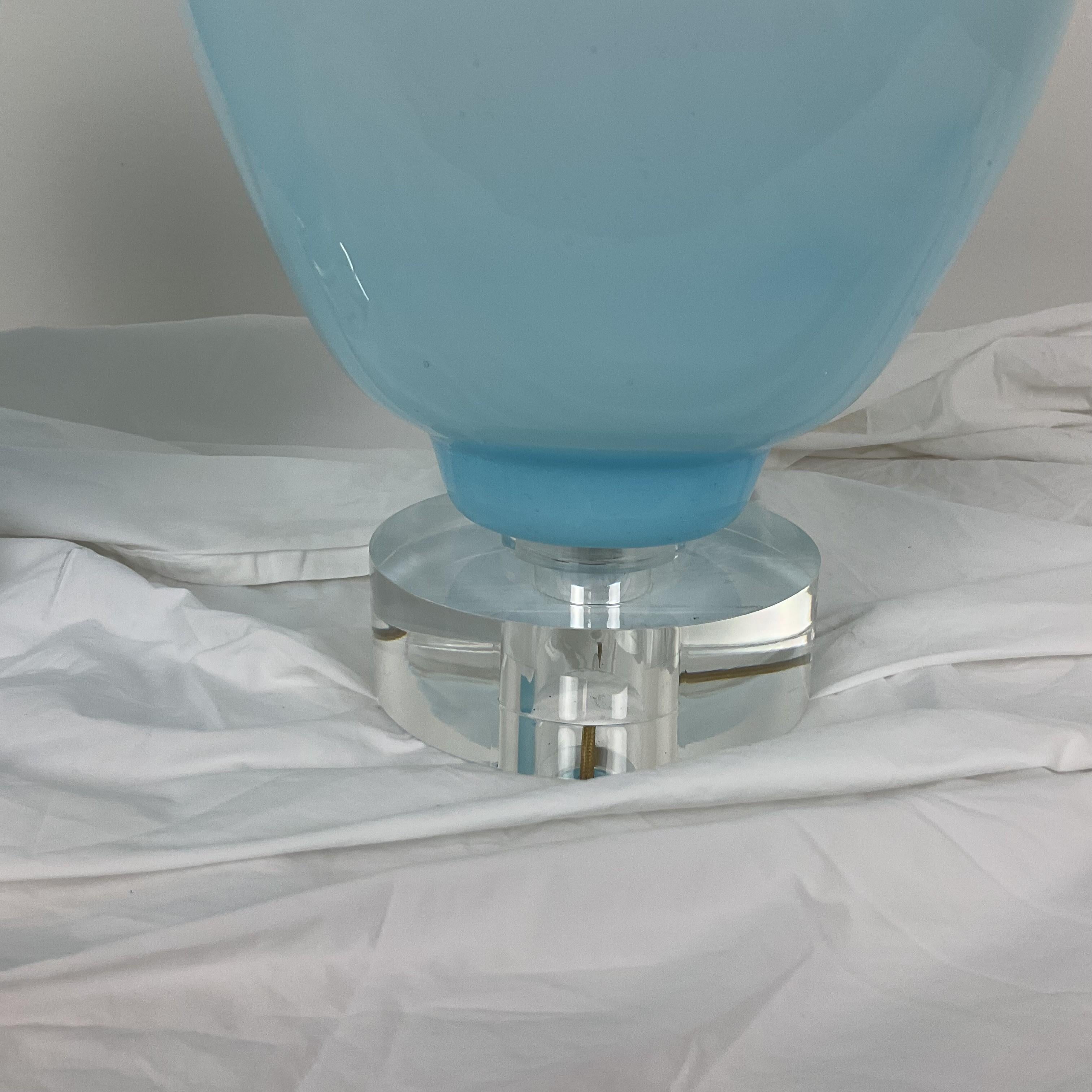 Mid-20th Century Rare Vinatge Blue Muarno Glass Lamp Pair For Sale