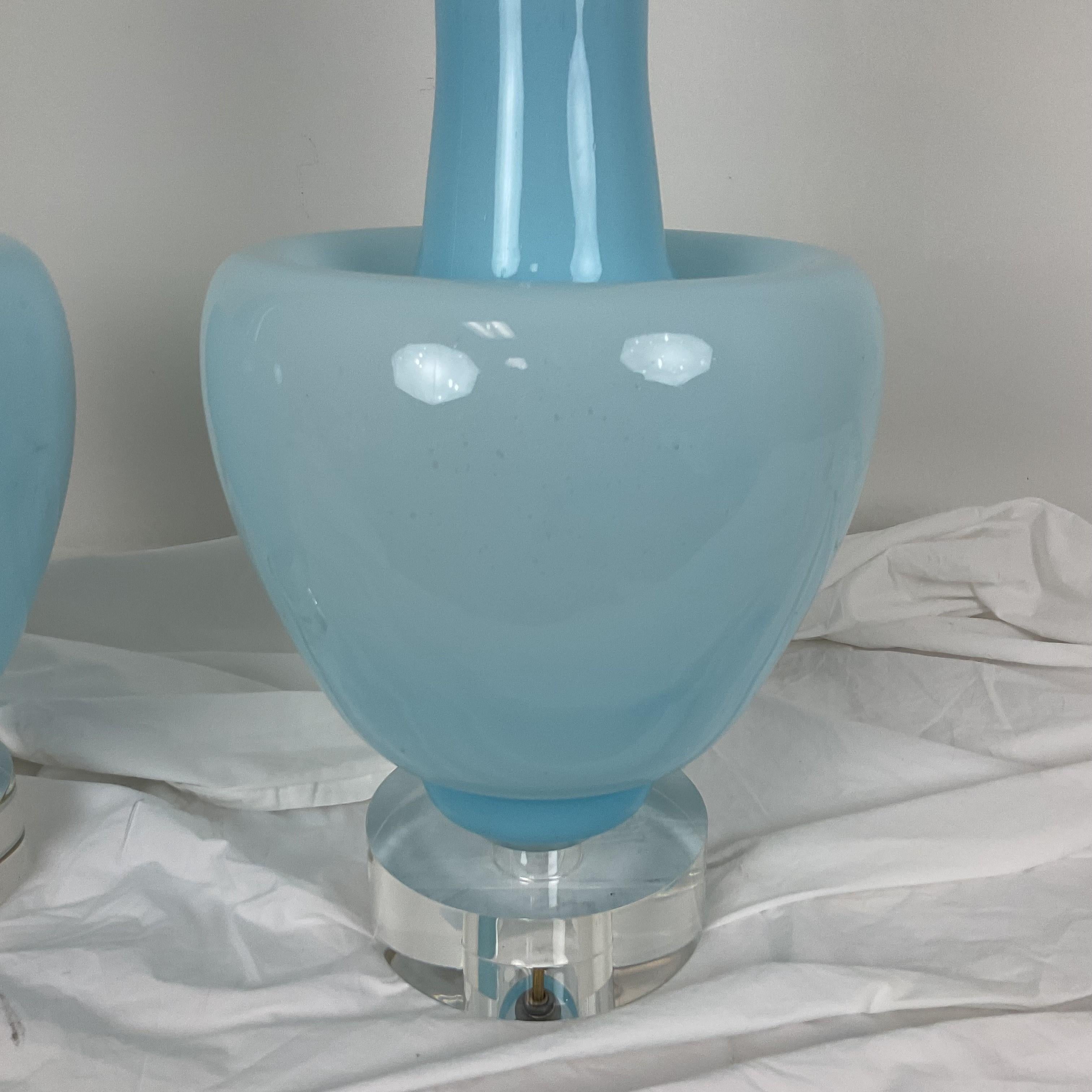 Murano Glass Rare Vinatge Blue Muarno Glass Lamp Pair For Sale