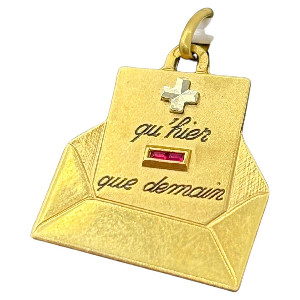 Rare Vintage 18k Gold Augis “Lettre d’Amour” Medal – Postal Envelope Design