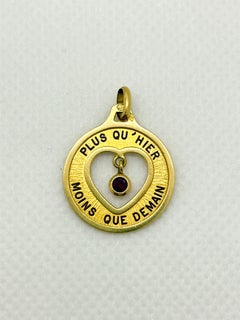 Rare Vintage 18k Gold “Plus qu’hier, moins que demain” Pendant by Augis – French