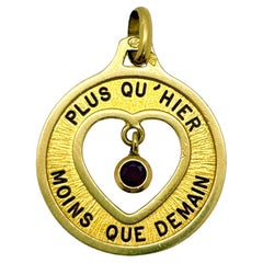 Rare Vintage 18k Gold “Plus qu’hier, moins que demain” Pendant by Augis – French