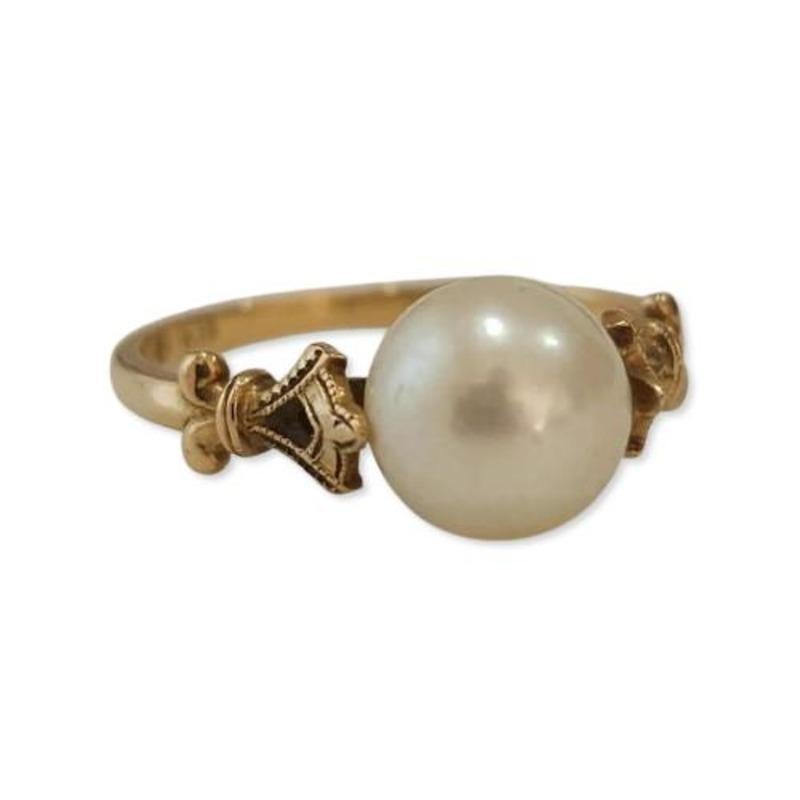 Created by the well-known Japanese jeweler Mikimoto, this gorgeous antique gold ring has a stunning Akoya pearl that is the pinnacle of sophistication and beauty. This ring is a versatile complement to any jewelry collection, weighing a dainty 2.2