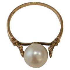 Rare Vintage 18k Yellow Gold Antique Mikimoto Akoya Pearl Ring
