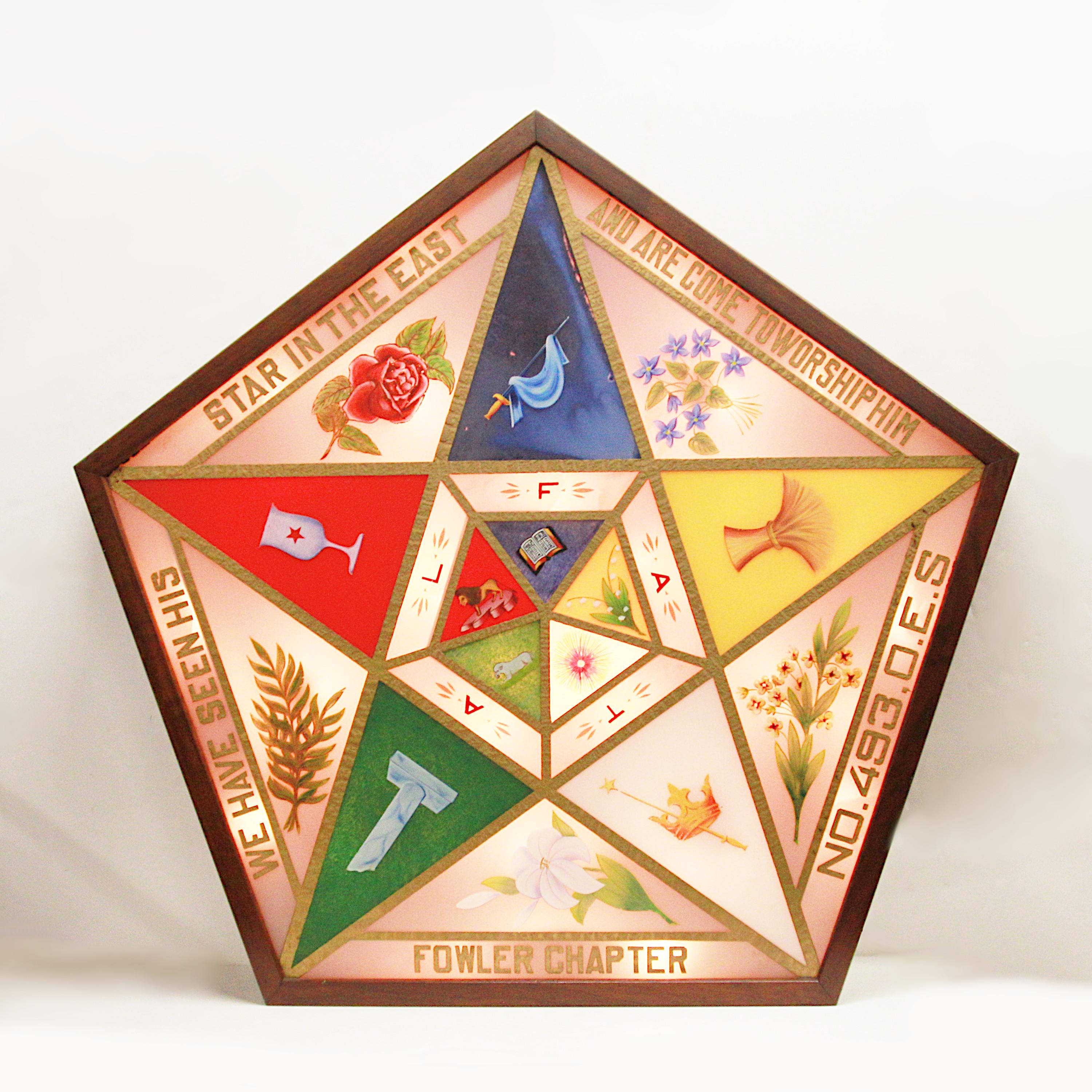 Raro letrero vintage de los años 30 de la Orden de la Estrella Polar Signet de la Logia Masónica Light-Up Artes y manualidades en venta