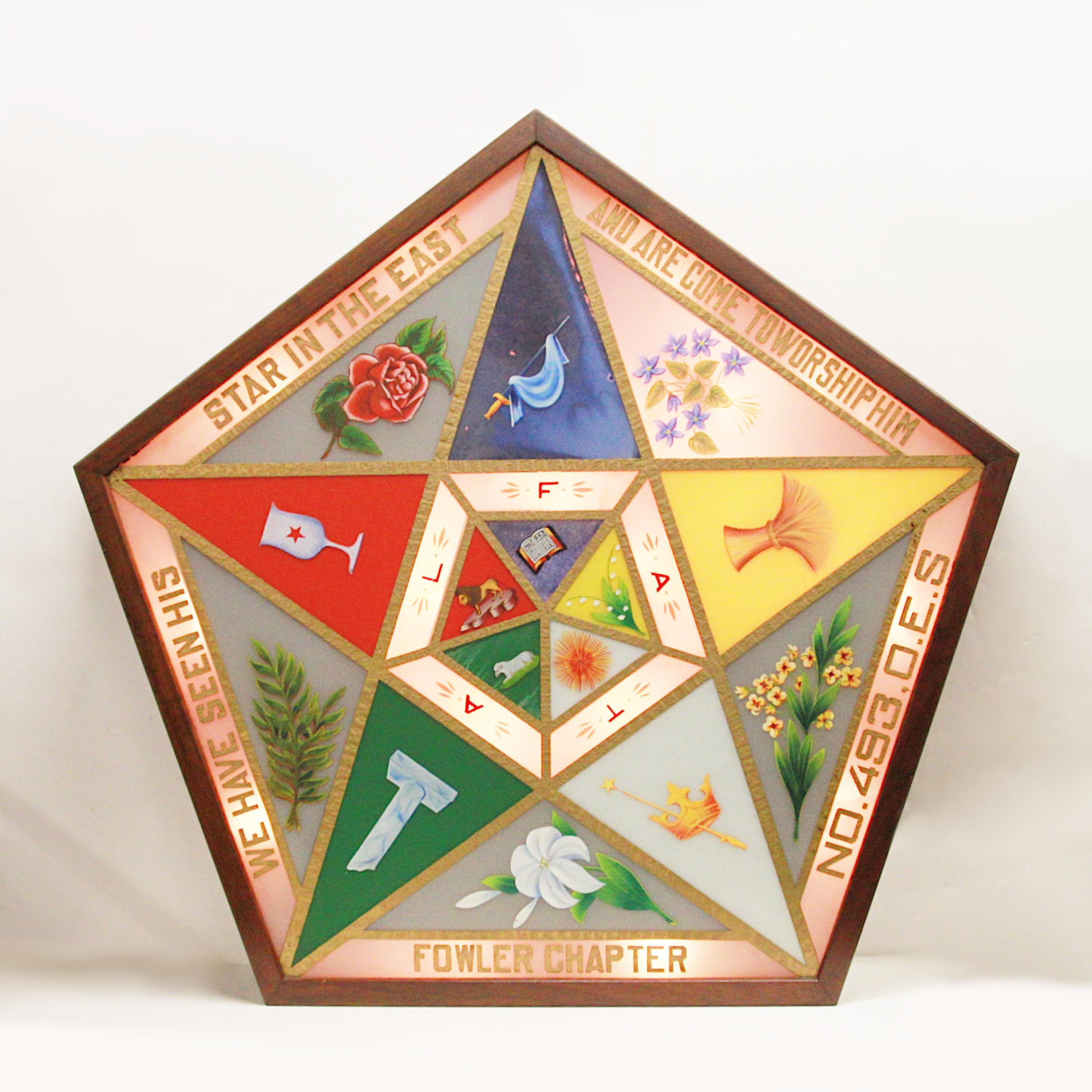 Arts and Crafts Rare Vintage 1930s Order of the Eastern Star Light-Up Masonic Lodge Signet Sign For Sale