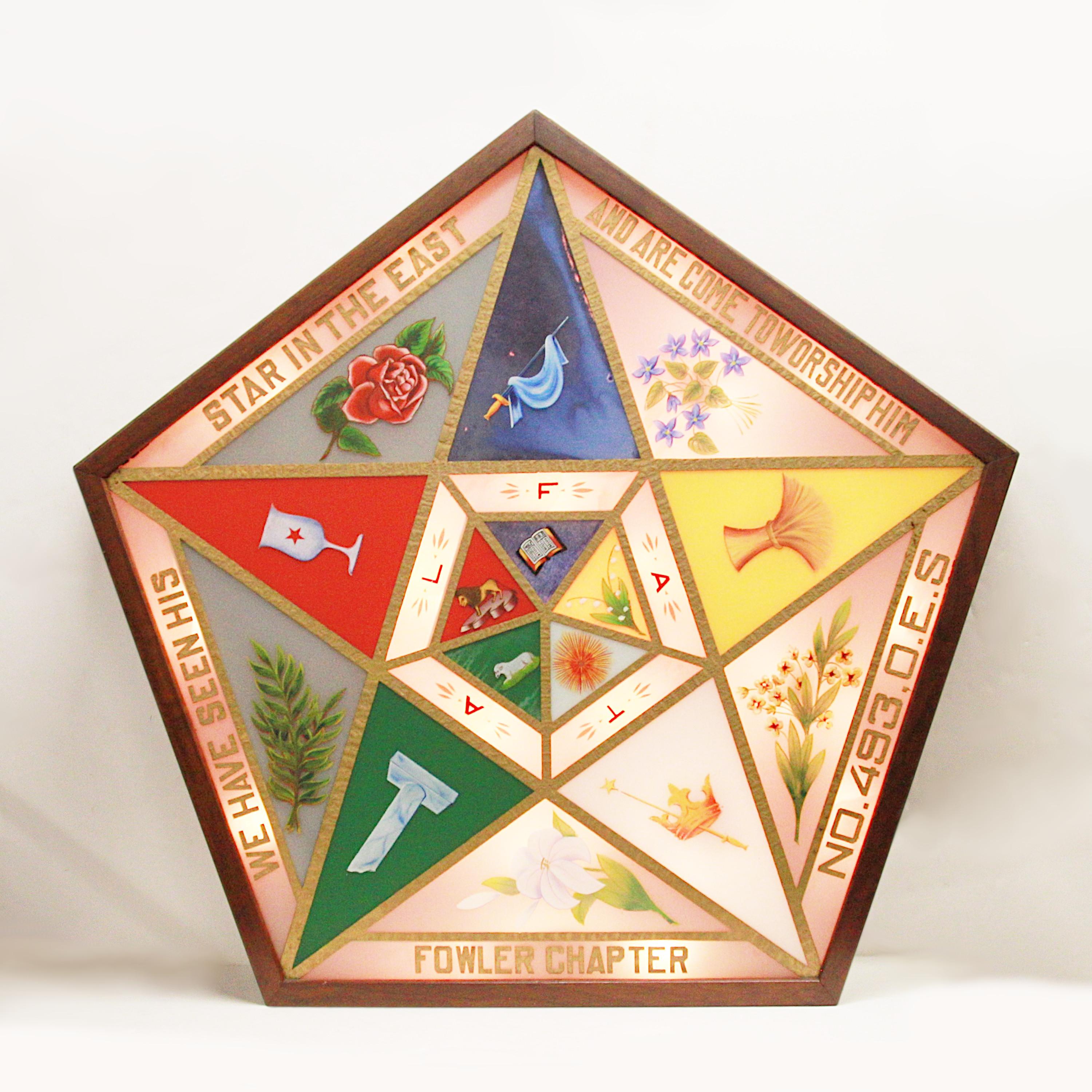 Seltenes Vintage 1930er Order of the Eastern Star Light-Up Masonic Lodge Siegelschild im Angebot 1