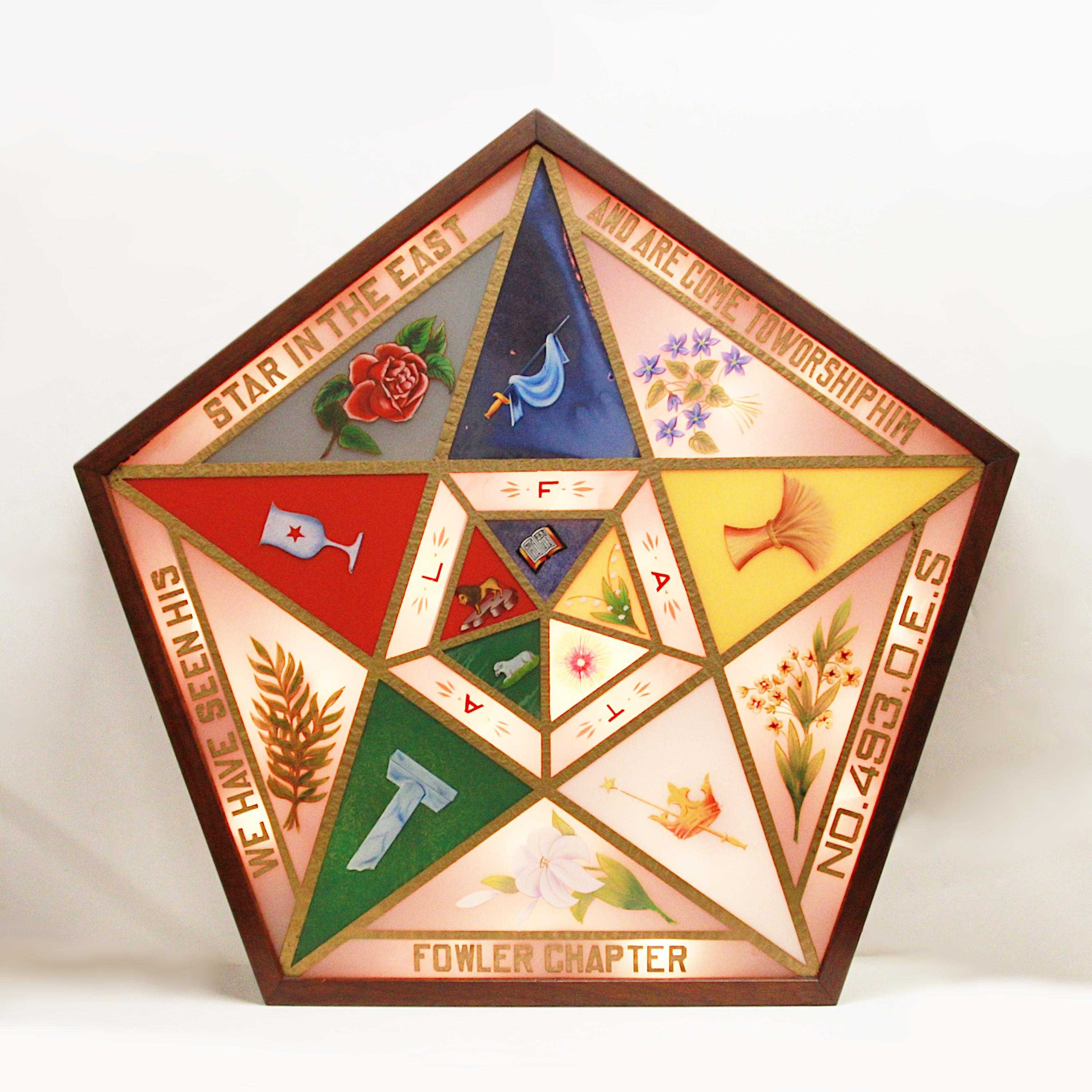 Raro letrero vintage de los años 30 de la Orden de la Estrella Polar Signet de la Logia Masónica Light-Up en venta 2