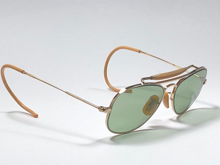 Black Rare Vintage 1940 Ray Ban Oudoorsman Smallest Size 12K Gold Filled Sunglasses For Sale