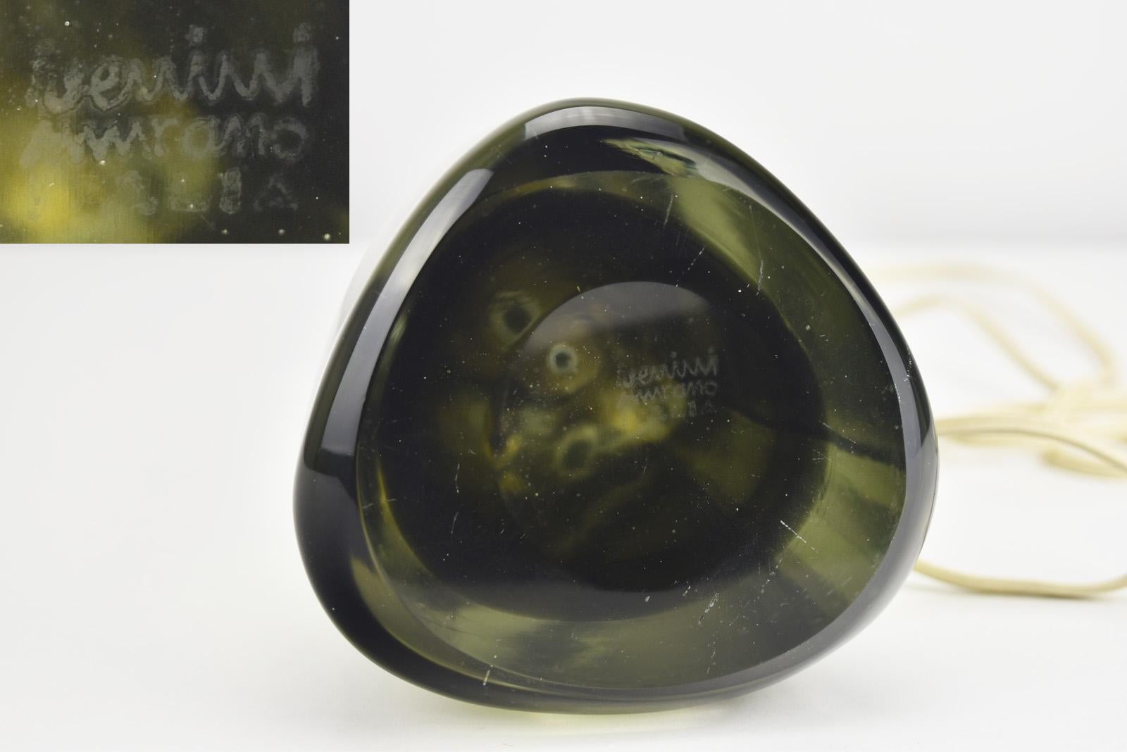Laiton Rare base de lampe de table en verre d'art des années 1950, attribuée à Paolo Venini en vente