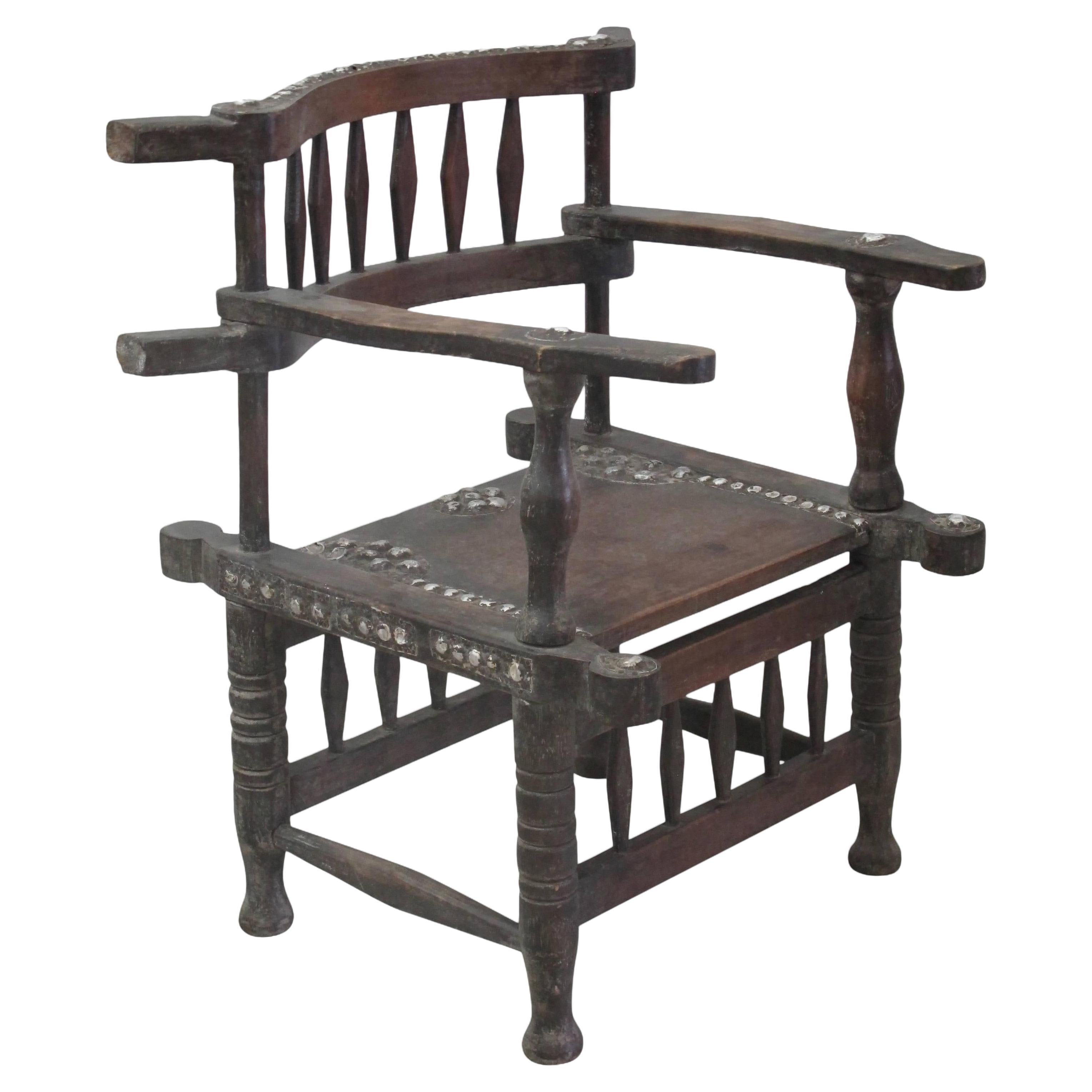 Rare  Vintage 1950s Ashanti Throne Chair With Metal Studs