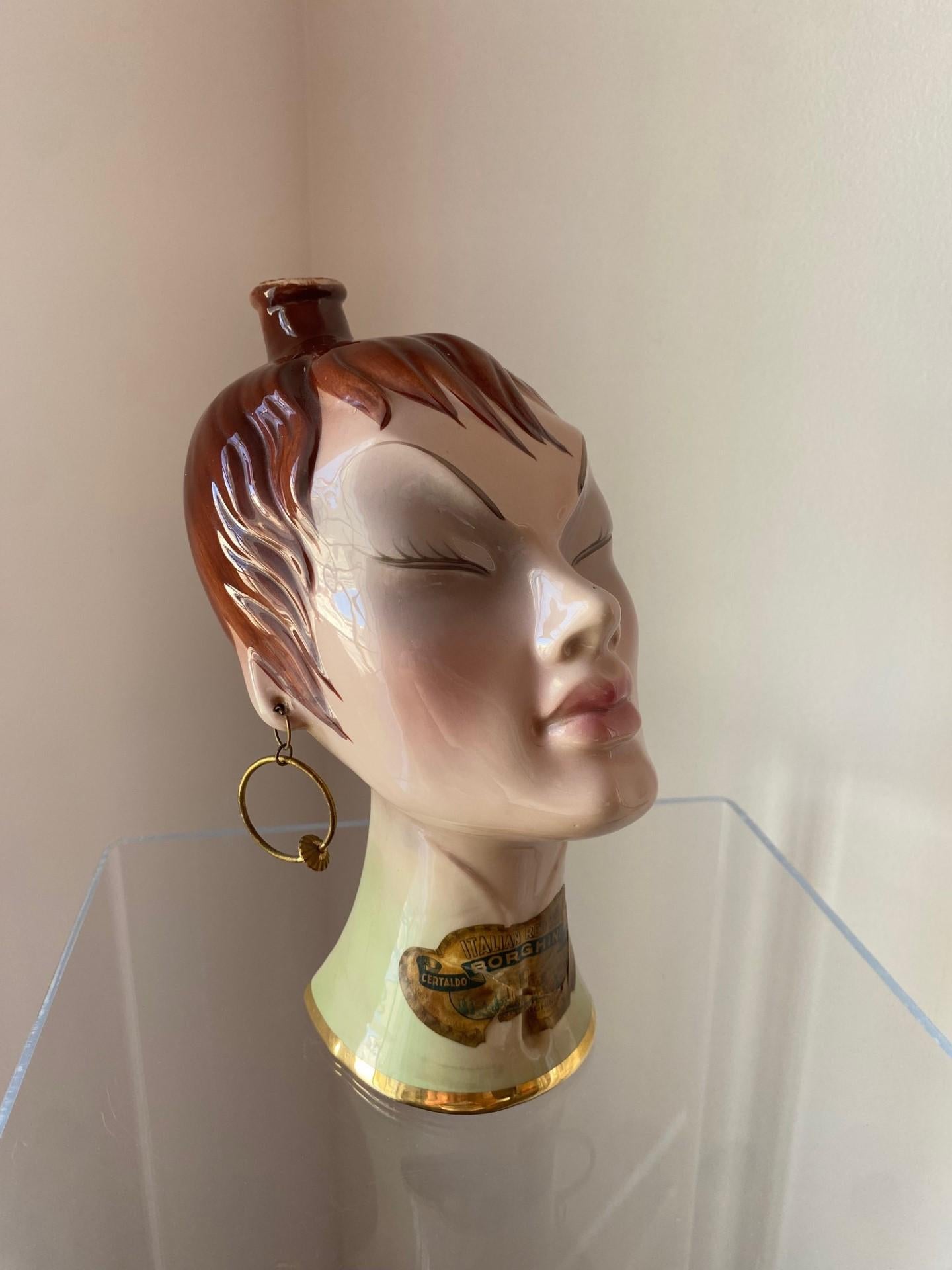 Rare Vintage 1950s Chinoiserie Ceramic Female Sculpture Decanter Italy For Sale 1