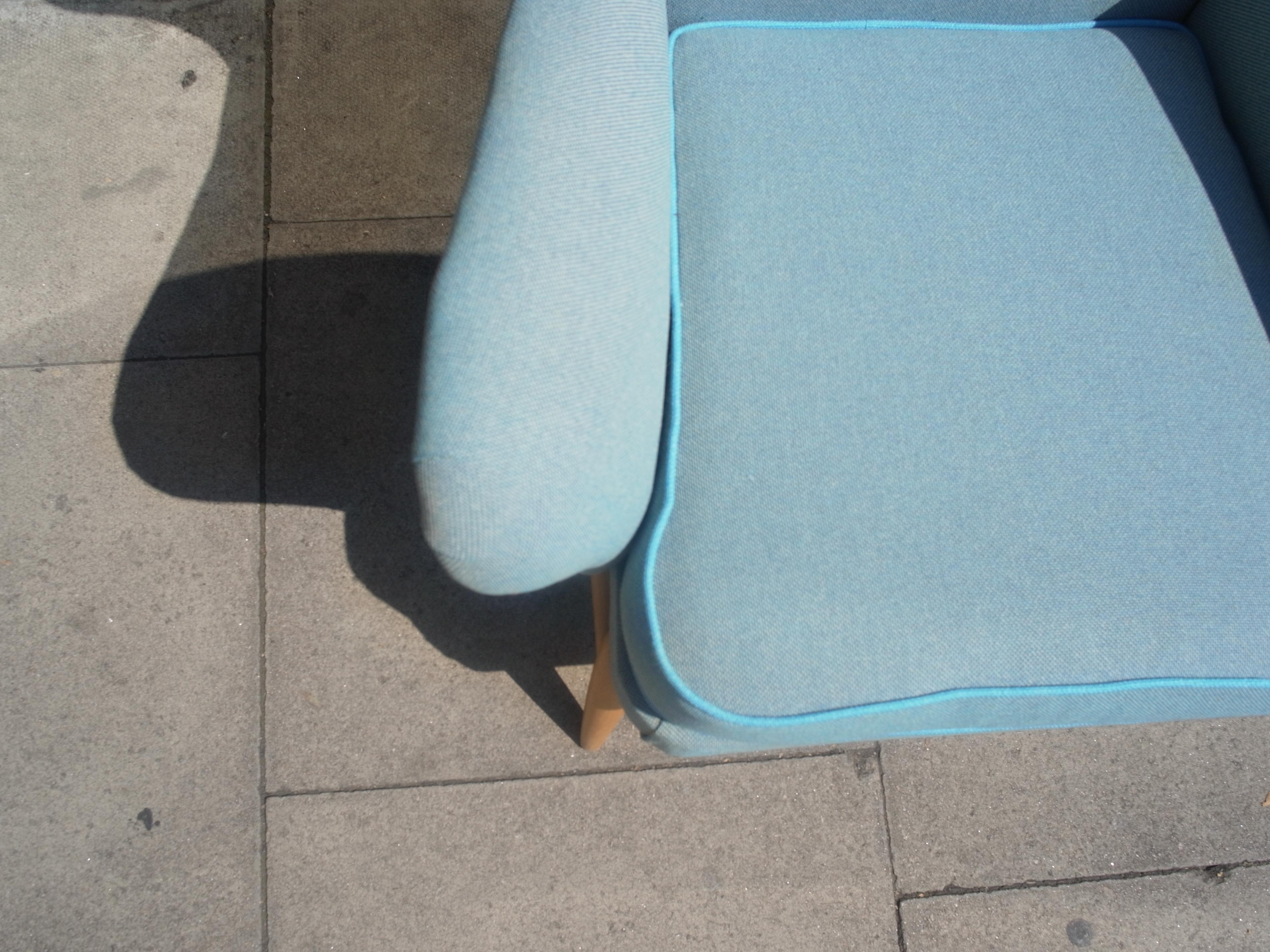 Rare Vintage 1950s Ercol Wingback Armchair Upholstered in Blue Wool Textile 1