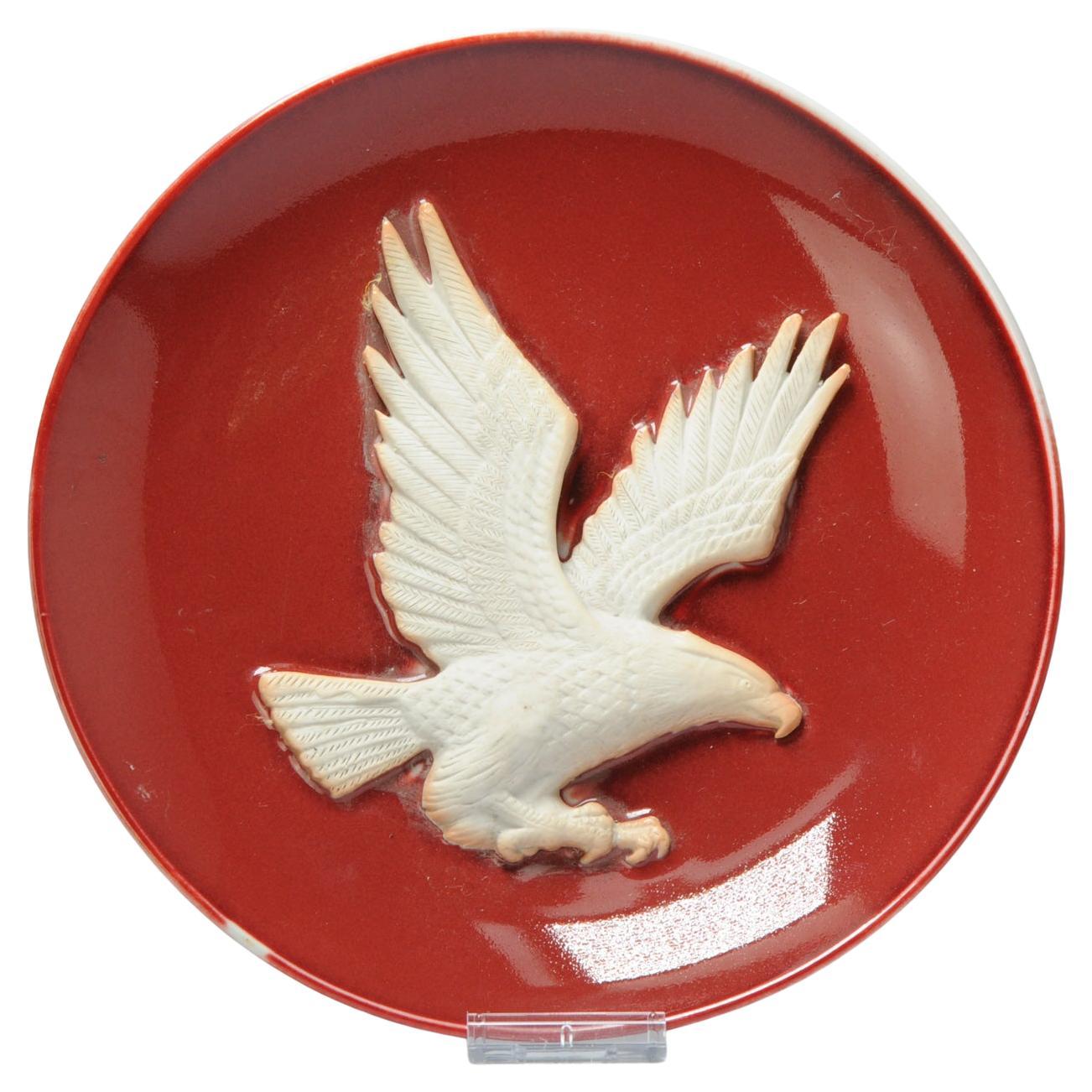 Rare Vintage 1970-1990 Chinese Porcelain PROC Relief Plate Bird of Prey China For Sale