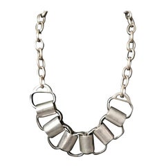 Rare collier vintage en acier brutaliste des années 1970, maillons de chaîne