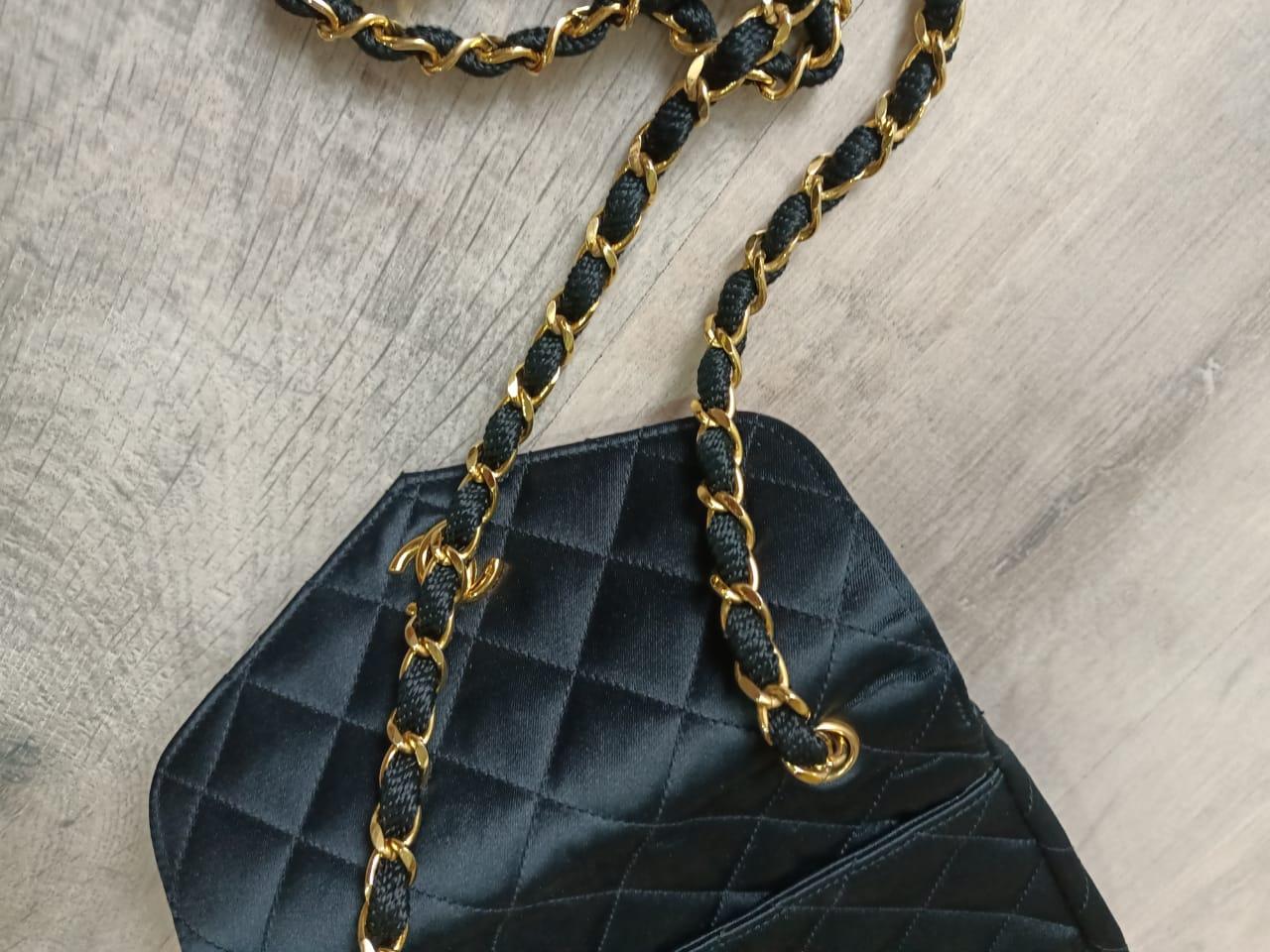 Rare Vintage 1980s Chanel Satin Quilted Mini Vertical Crossbody Bag 10