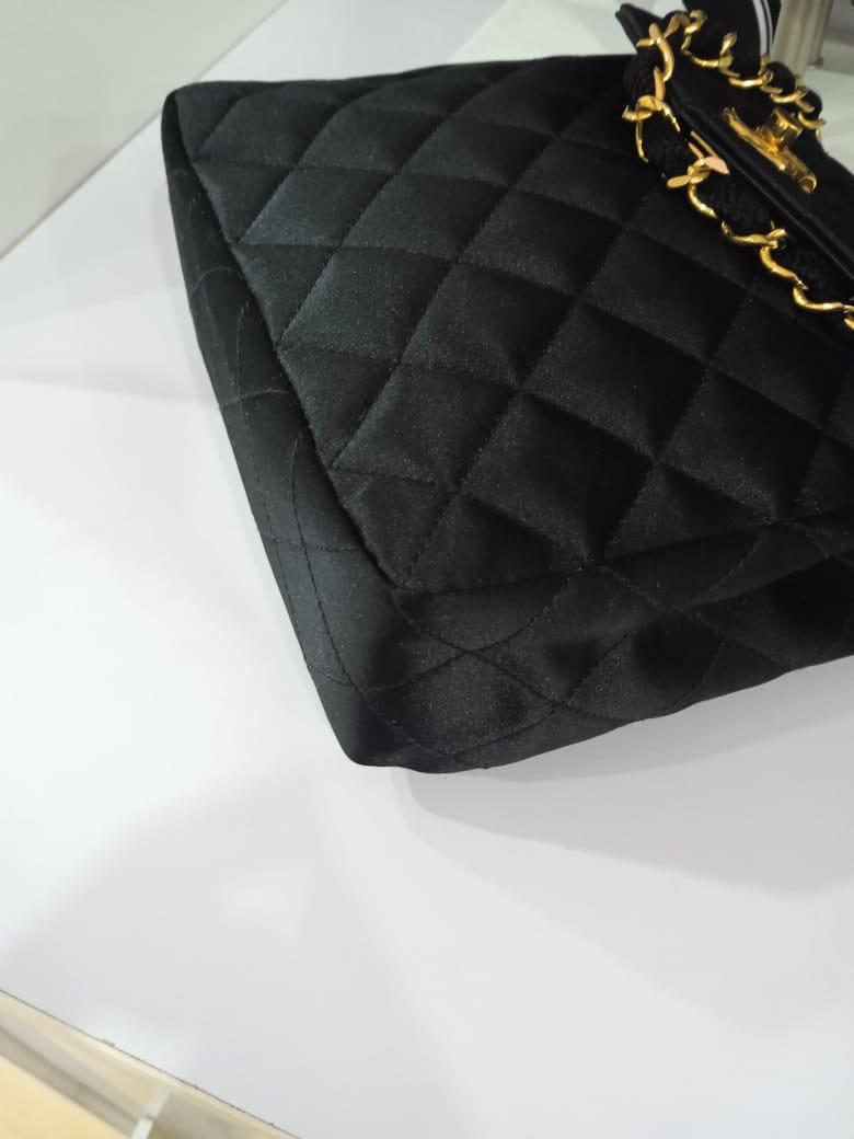 Rare Vintage 1980s Chanel Satin Quilted Mini Vertical Crossbody Bag 2