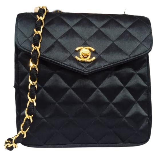 Rare Vintage 1980s Chanel Satin Quilted Mini Vertical Crossbody Bag