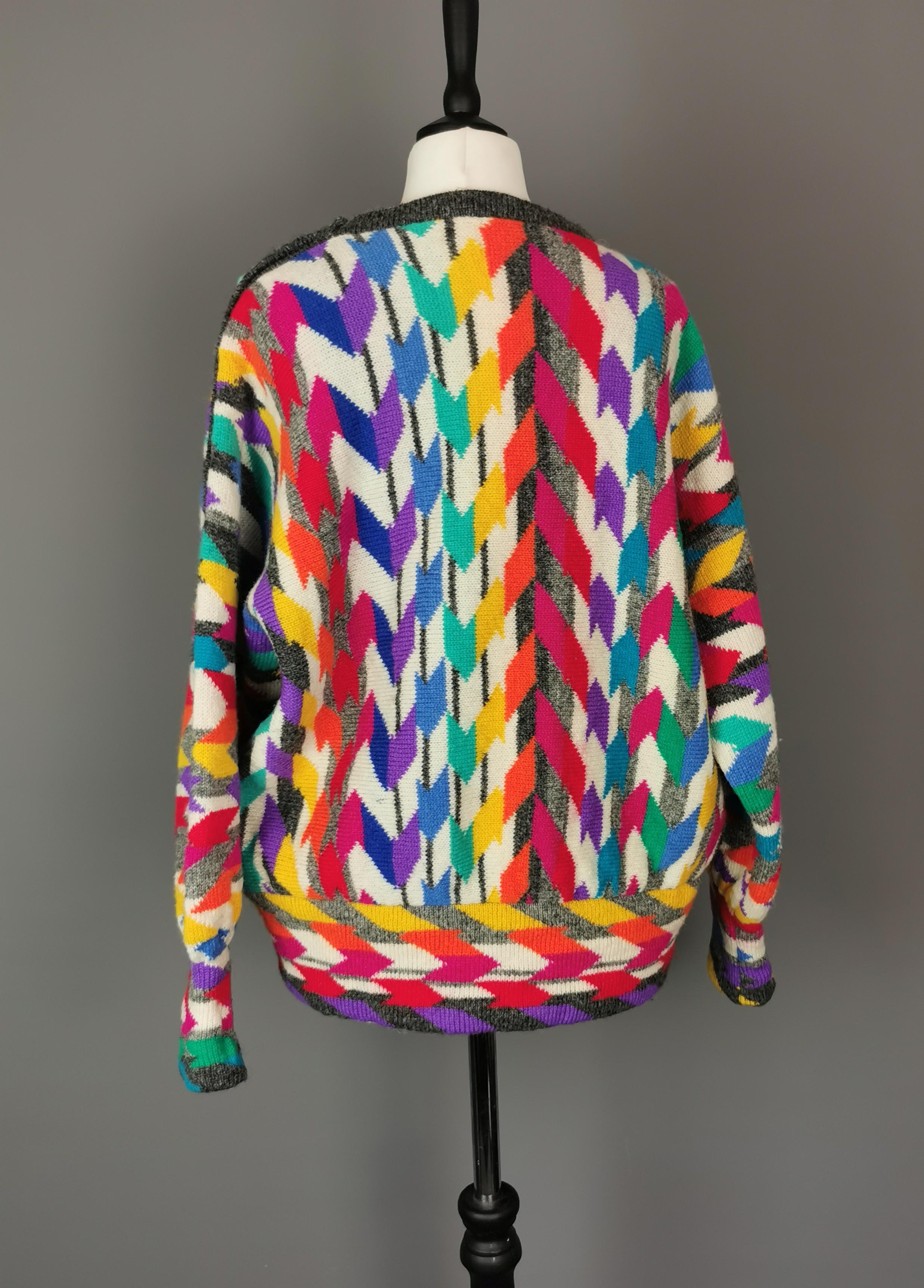 Rare vintage 1980s colour pop Chevron knit sweater  In Good Condition In NEWARK, GB