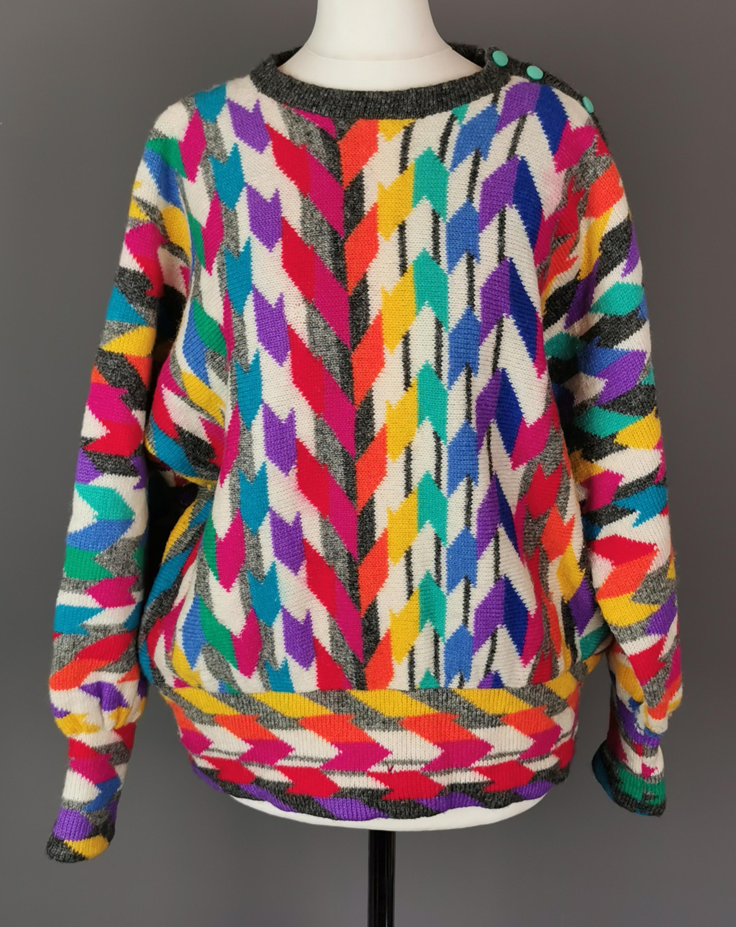 Women's Rare vintage 1980s colour pop Chevron knit sweater 