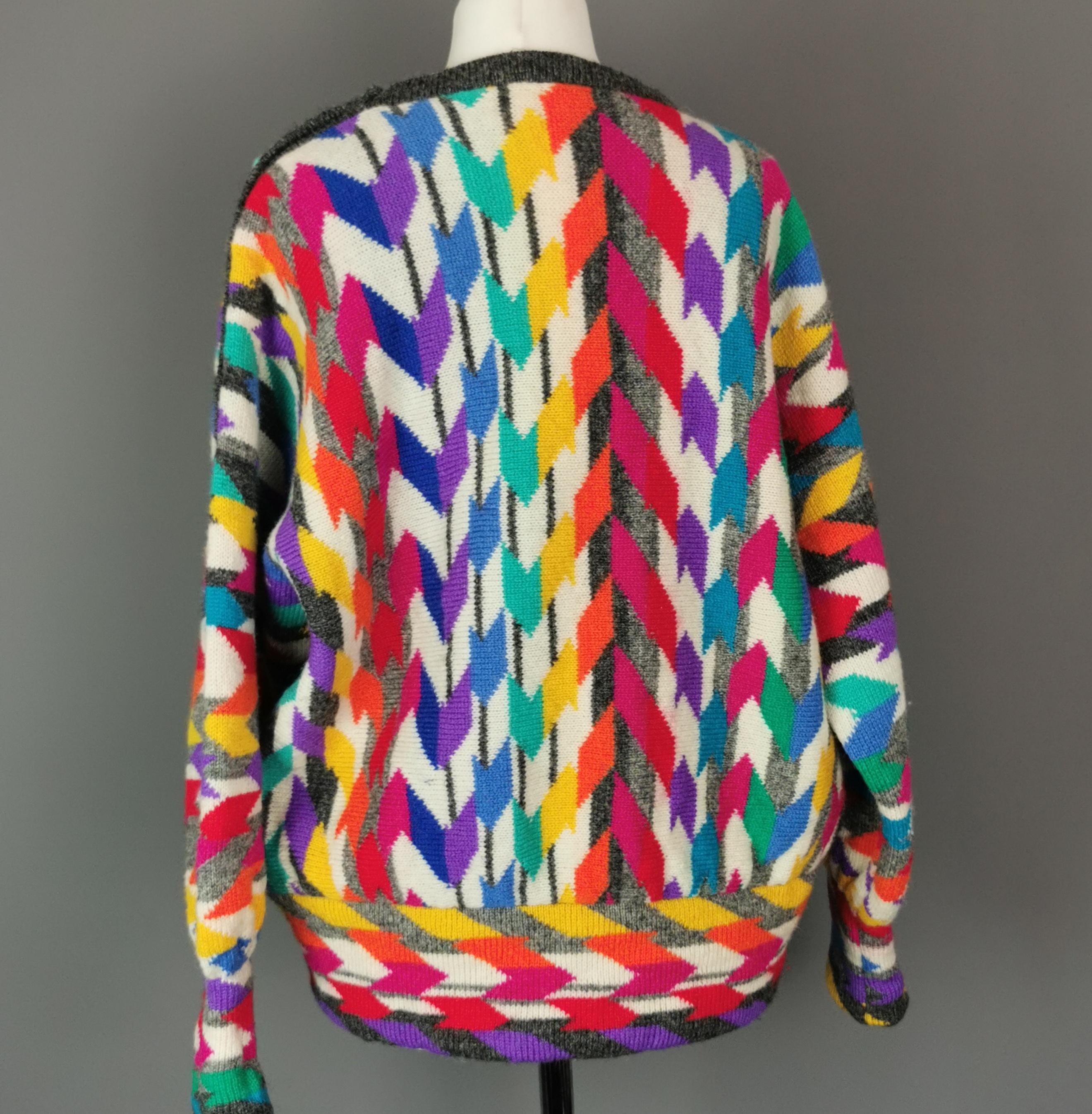 Rare vintage 1980s colour pop Chevron knit sweater  1