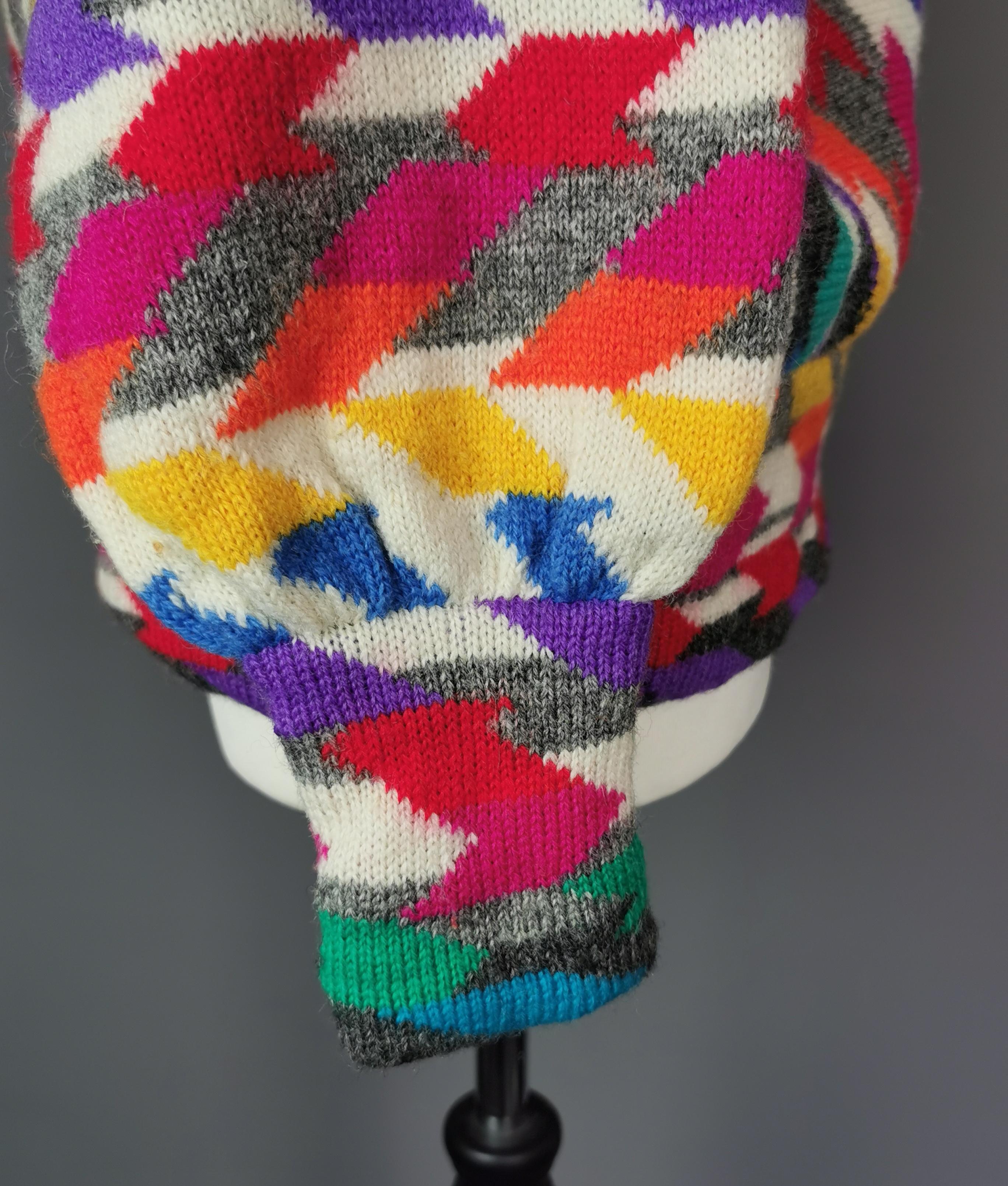 Rare vintage 1980s colour pop Chevron knit sweater  3