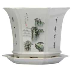 Rare Vintage 1981 Chinese Porcelain Proc Landscape Jardiniere Planter China