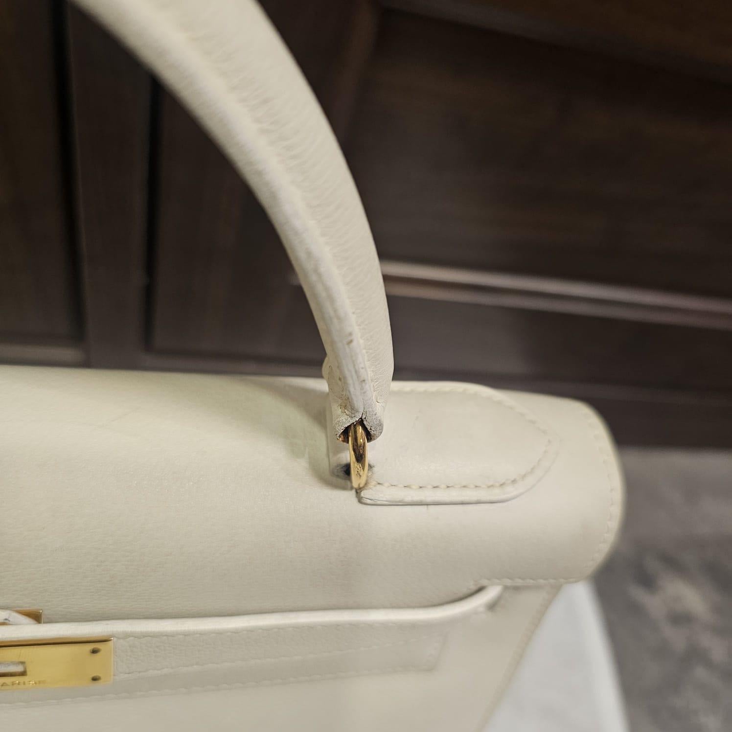 Raro Bolso Kelly 28 Vintage 1989 Hermes Off White Chevre en venta 5