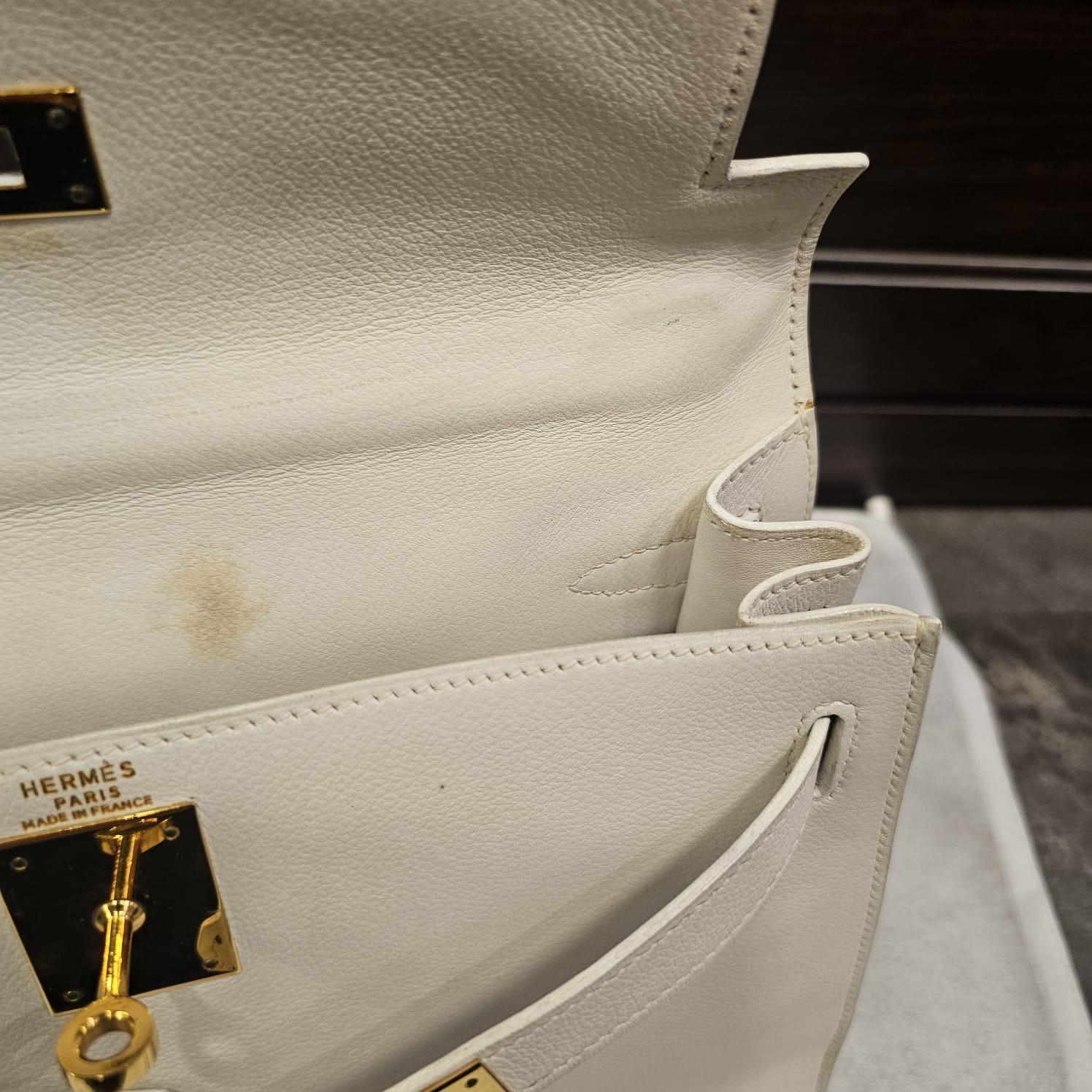Raro Bolso Kelly 28 Vintage 1989 Hermes Off White Chevre en venta 7